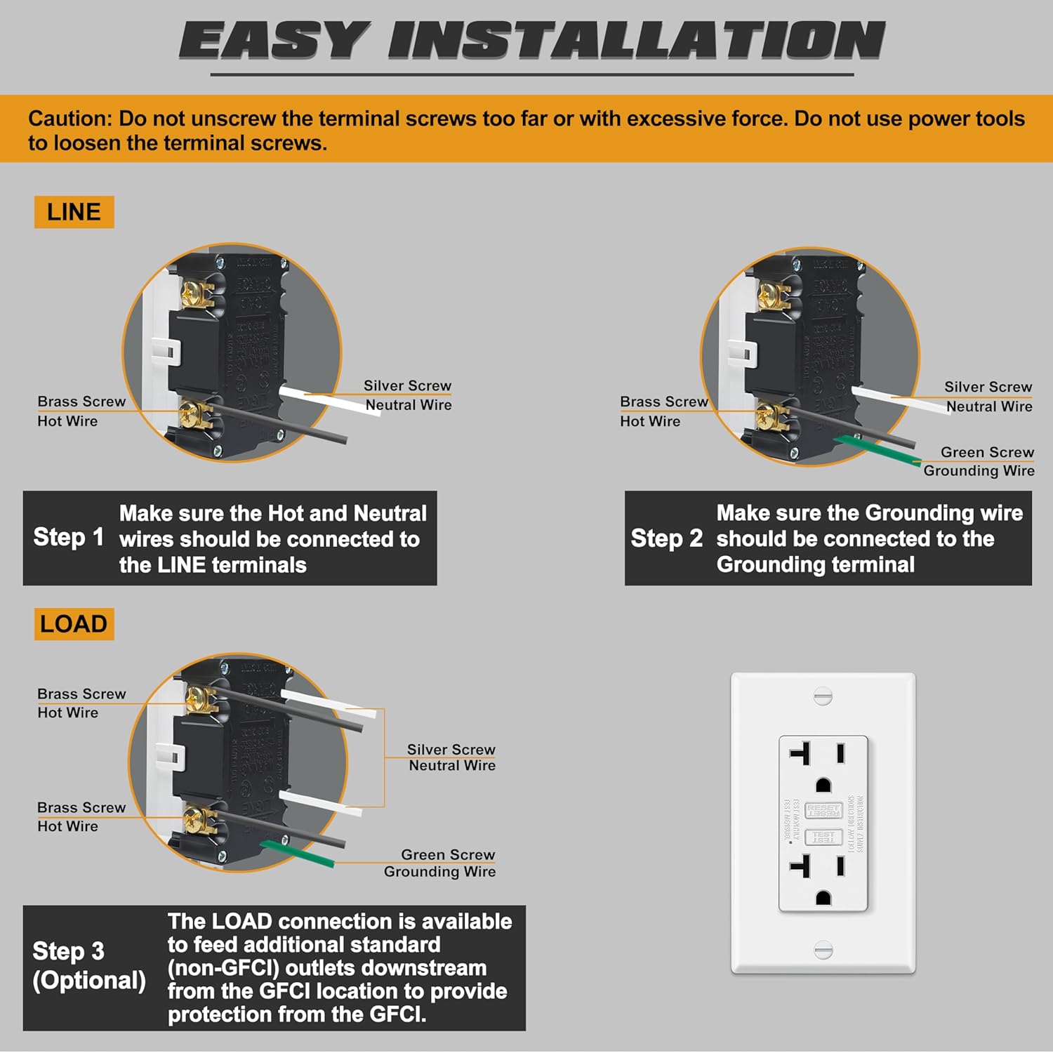 10 Pack GFCI Outlets 20 Amp, Non-Tamper Resistant, Decor GFI Receptacles with LED Indicator, Ground Fault Circuit Interrupter, Wallplate Included, ETL Listed, White