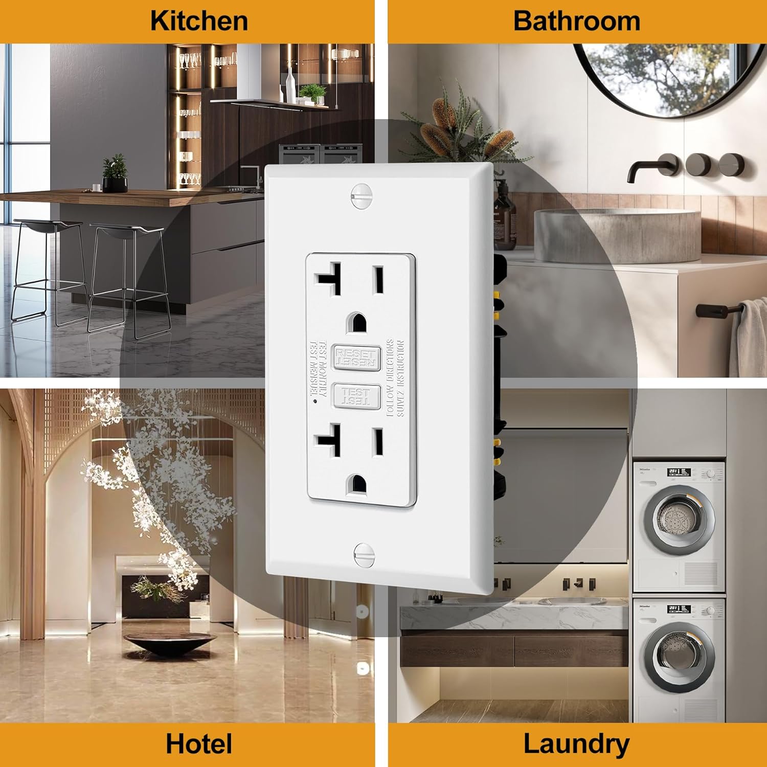 10 Pack GFCI Outlets 20 Amp, Non-Tamper Resistant, Decor GFI Receptacles with LED Indicator, Ground Fault Circuit Interrupter, Wallplate Included, ETL Listed, White