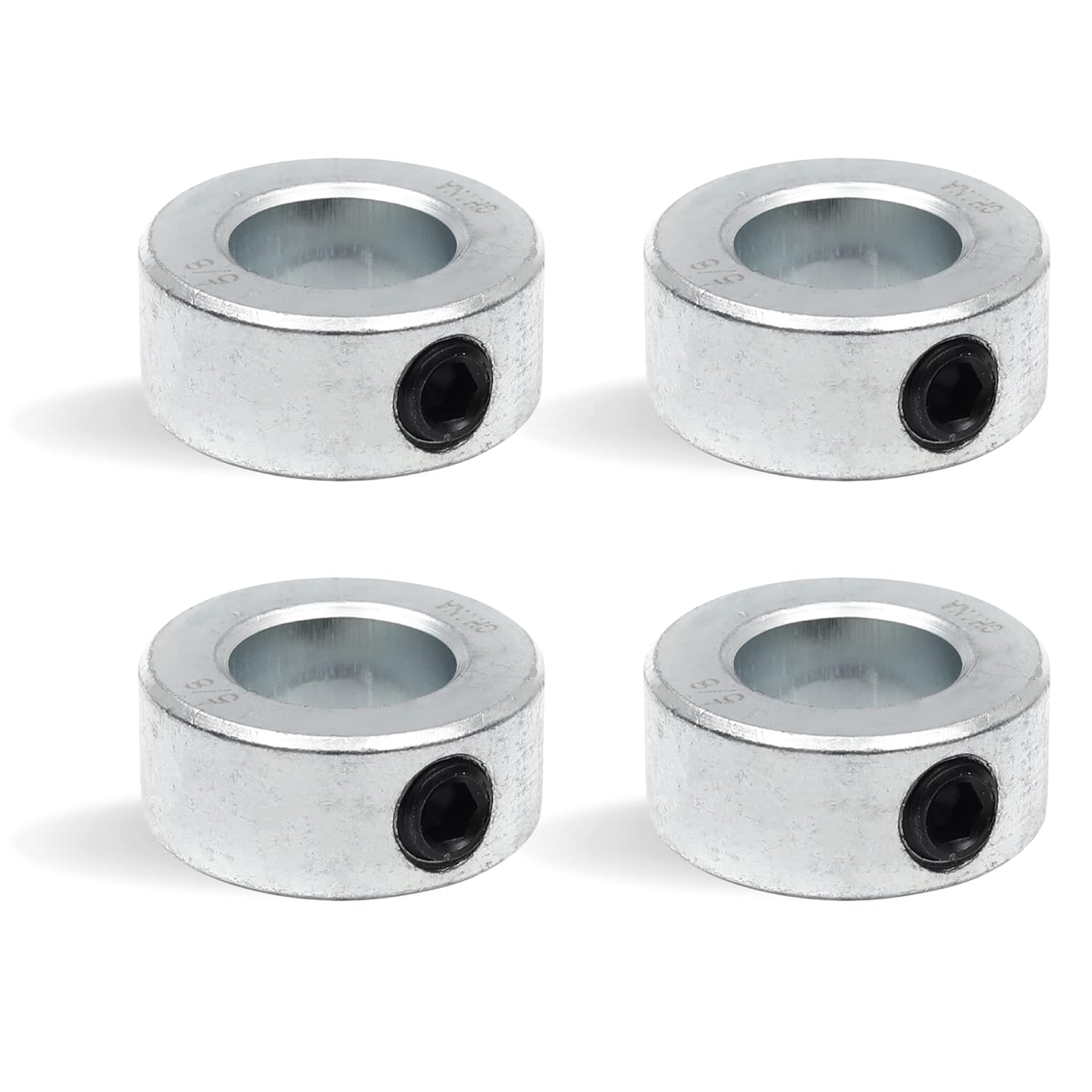 4-Pack 5/8” Bore Solid Steel Shaft Collars with Zinc Plated Coating - Durable Shaft Collars Suitable for Machinery and Industrial Use