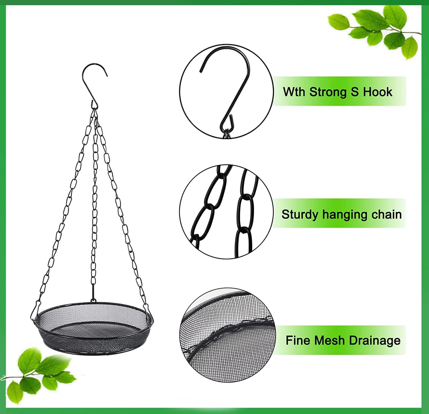 Hanging Bird Feeder, Birdfeeder Hanging for Garden Yard Outside Hanging Bird Feeder Tray - Metal Mesh Platform Feeders for Birds Outside Outdoors Hanging for Attracting Birds - Original