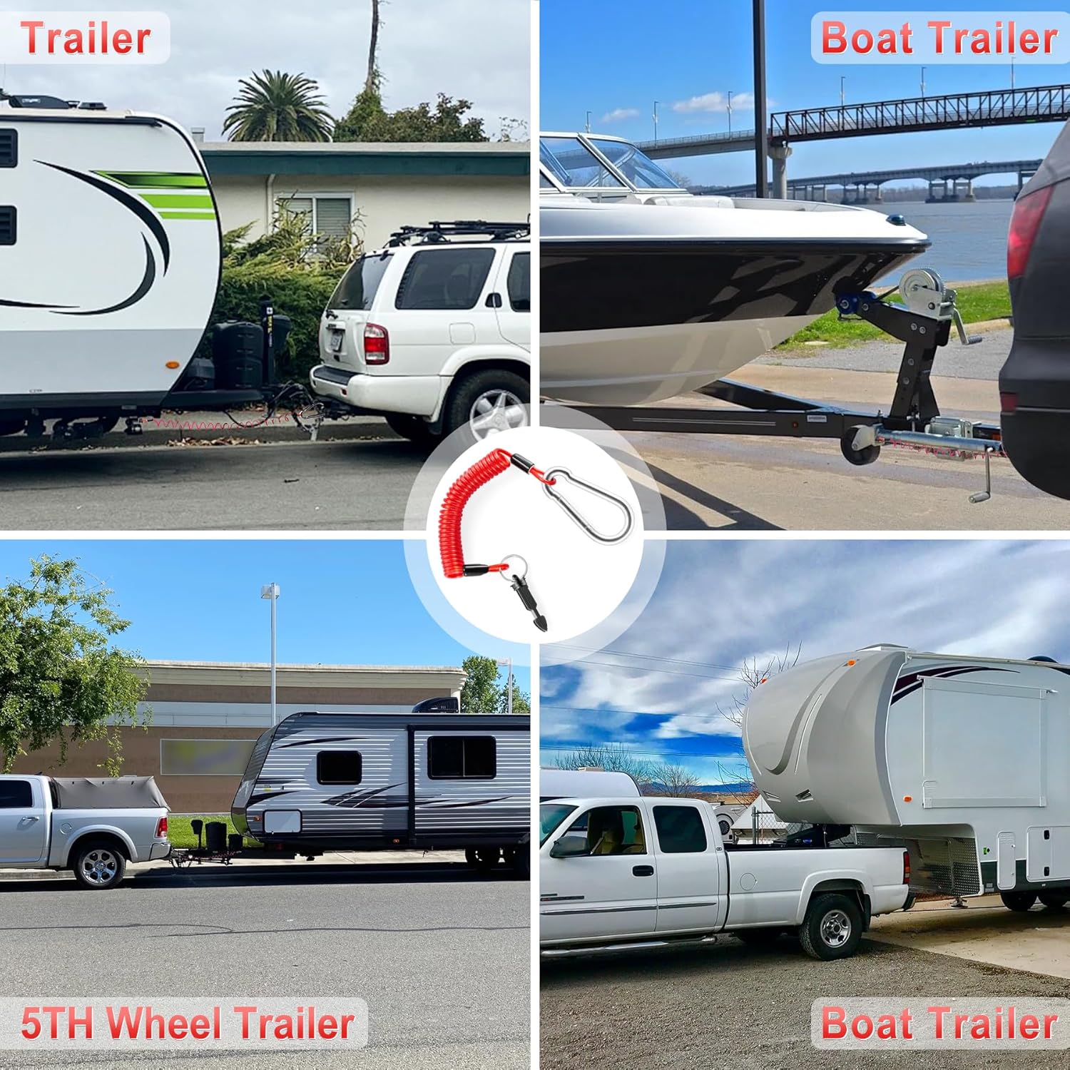 6FT Breakaway Trailer Cable,Heavy Duty Stainless Steel Spring Towing Coiled Wire,Emergency Brake Wire Camper Safety Breakaway Cable with Pin,RV Trailer Accessories