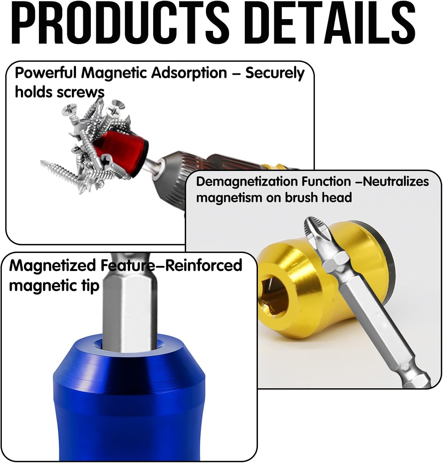 3Pcs Screwdriver Head Magnetic Ring, Screw Ring Set Removable Household Tool for Drills| Universal Bit Holder for Hex Screwdrivers & Power Bits | Alloy Screw Holder for DIY Repair