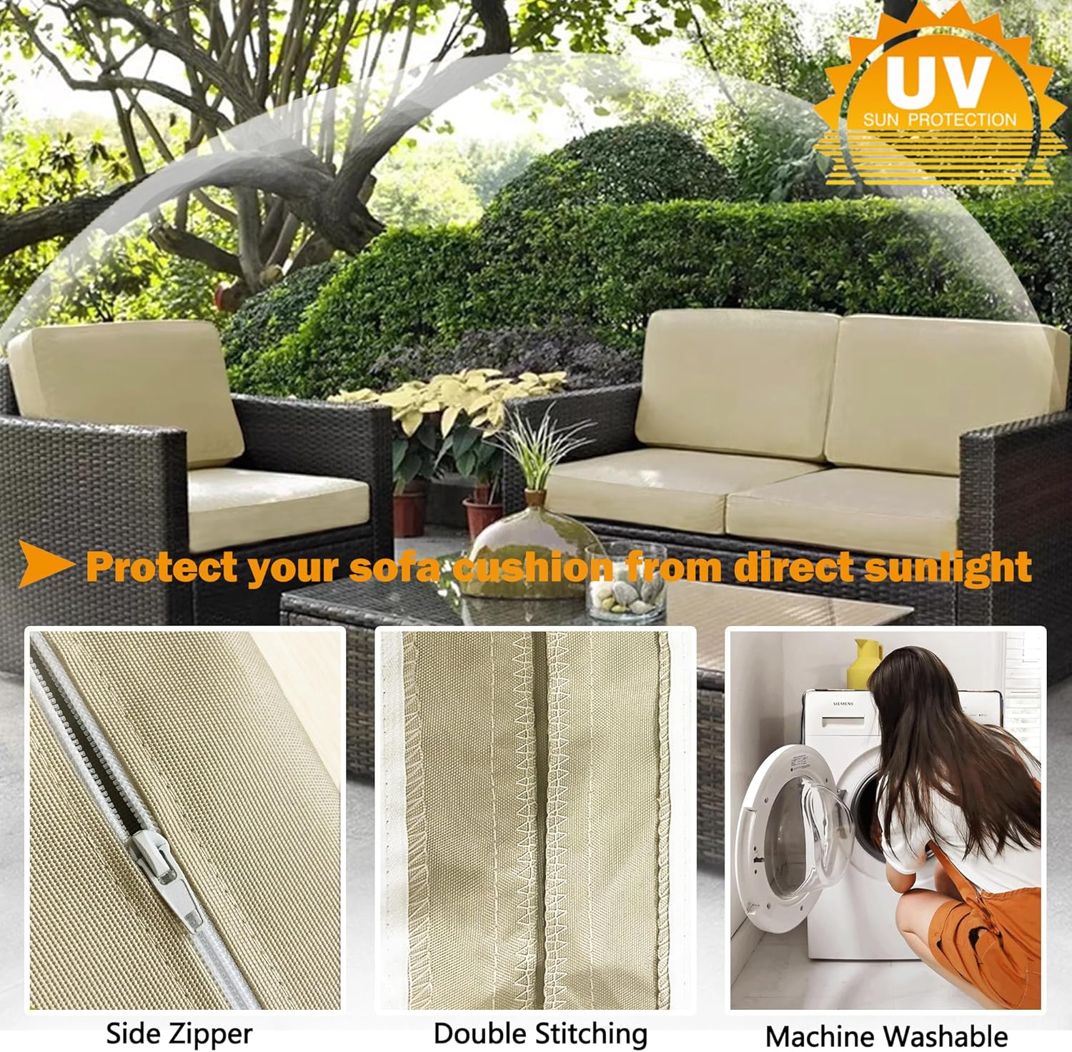 Patio Cushion Covers 24x24 Waterproof Outdoor Cushion Covers for Patio Furniture 4Pack Patio Cushion Slicovers Replacement Outdoor Seat Cushion Slip Cover for Wicker Chair, Tan