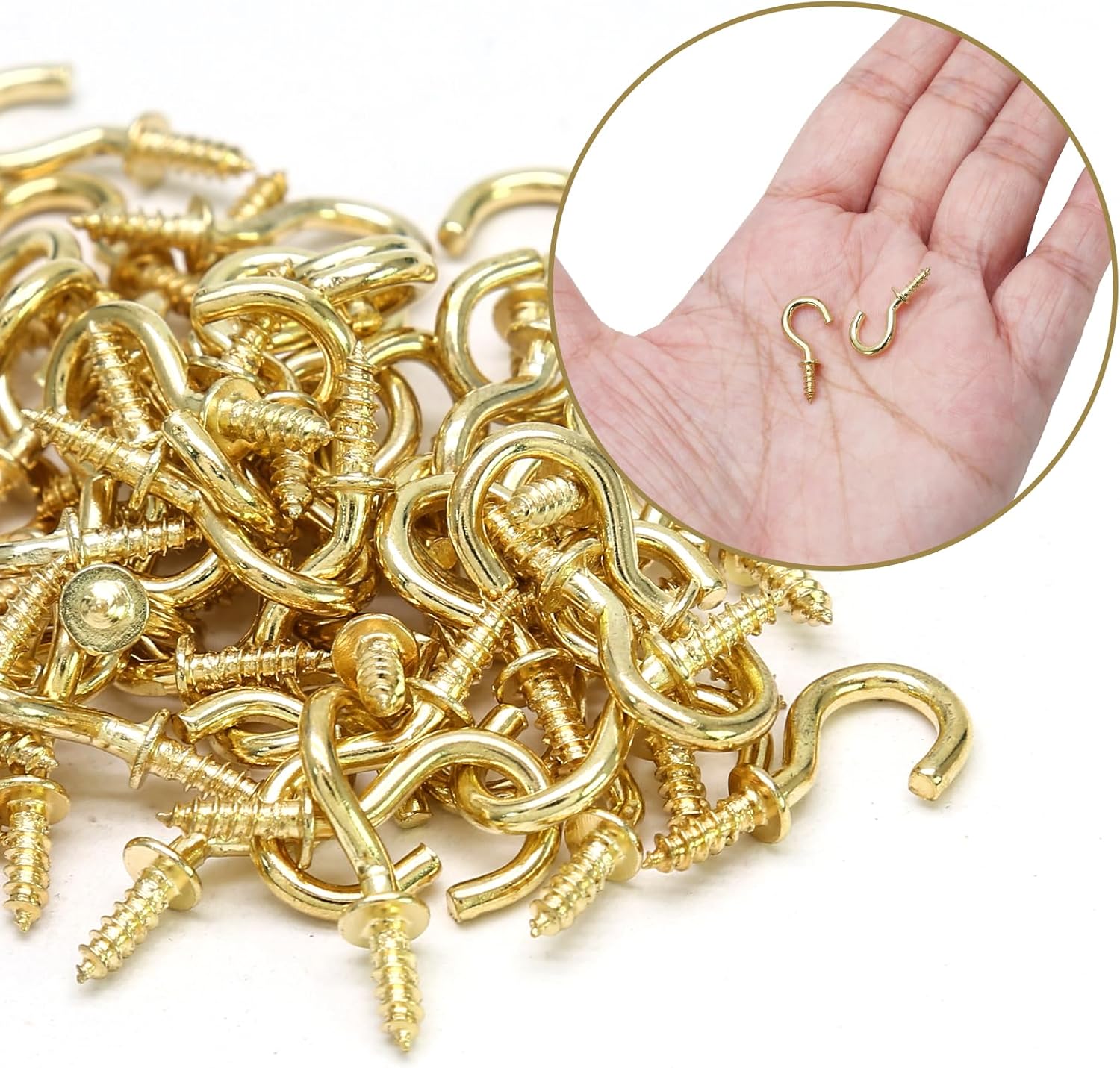 100 Pcs 1/2" Ceiling Cups Hooks Screw Hooks Ceiling Cup Hooks Self-Tapping Screws Hooks Gold