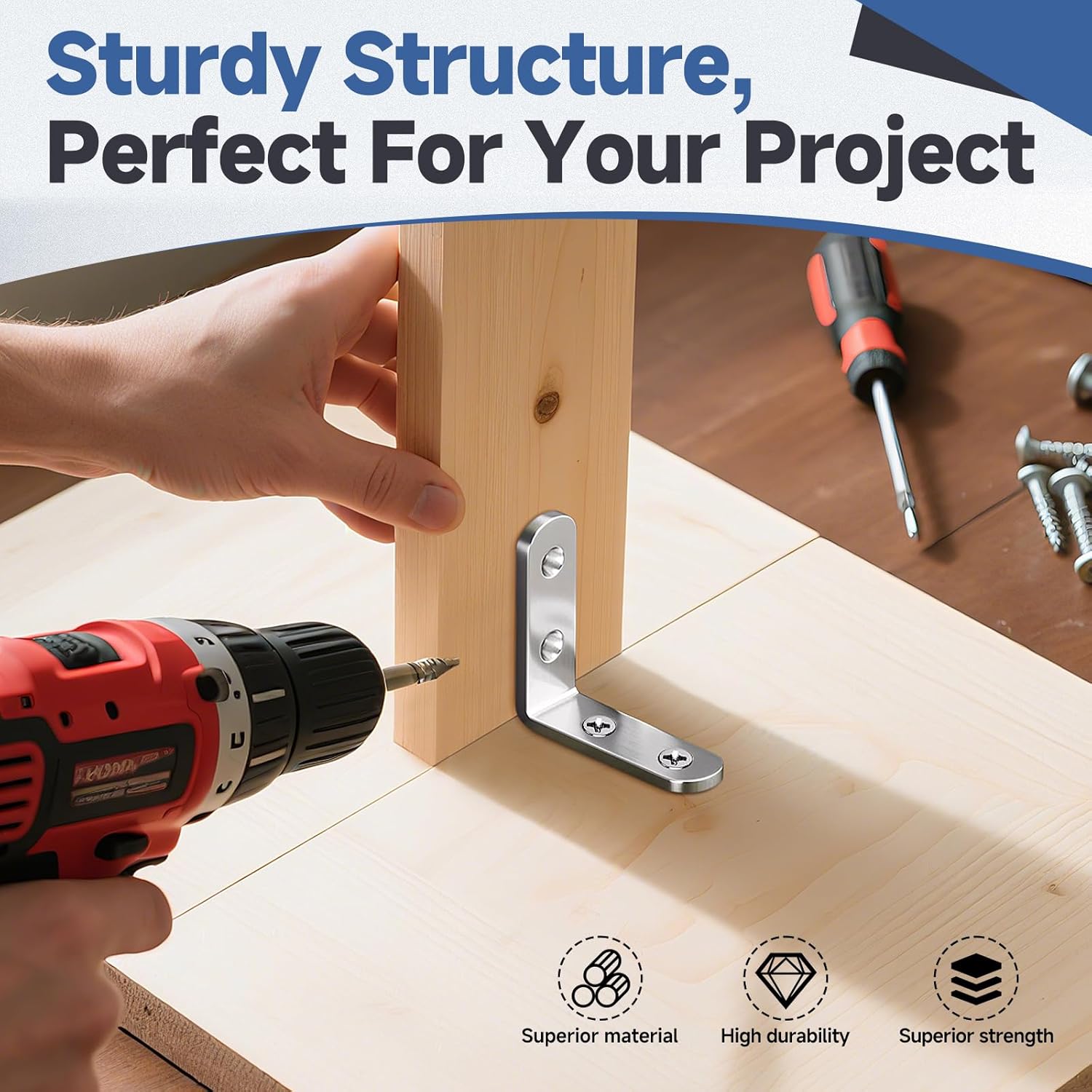 20PCS L Bracket Corner Brace Sets, Stainless Steel L Brackets for Wood Shelves, 90 Degree Right Angle Bracket with 80 Screws, Metal Corner Brackets for Furniture Cabinet Drawer Chair 1.57x1.57 in