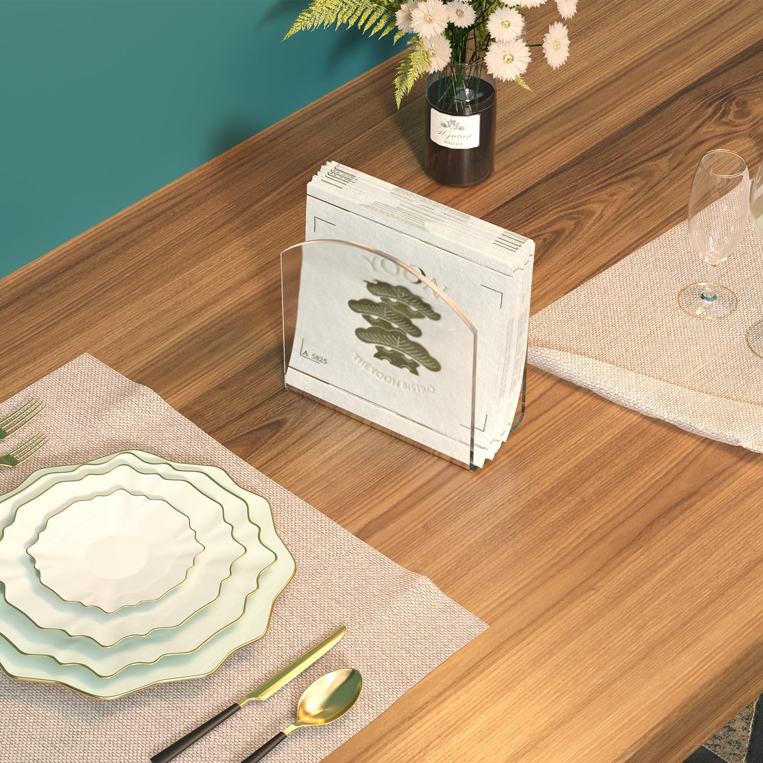 Napkin Holder, 2 Pack Clear Acrylic Napkin Tissue Holder for Table,Tissue Paper Cocktail Napkin Holder for Kitchen, Dinner Napkin Dispenser for Bar, Restaurant