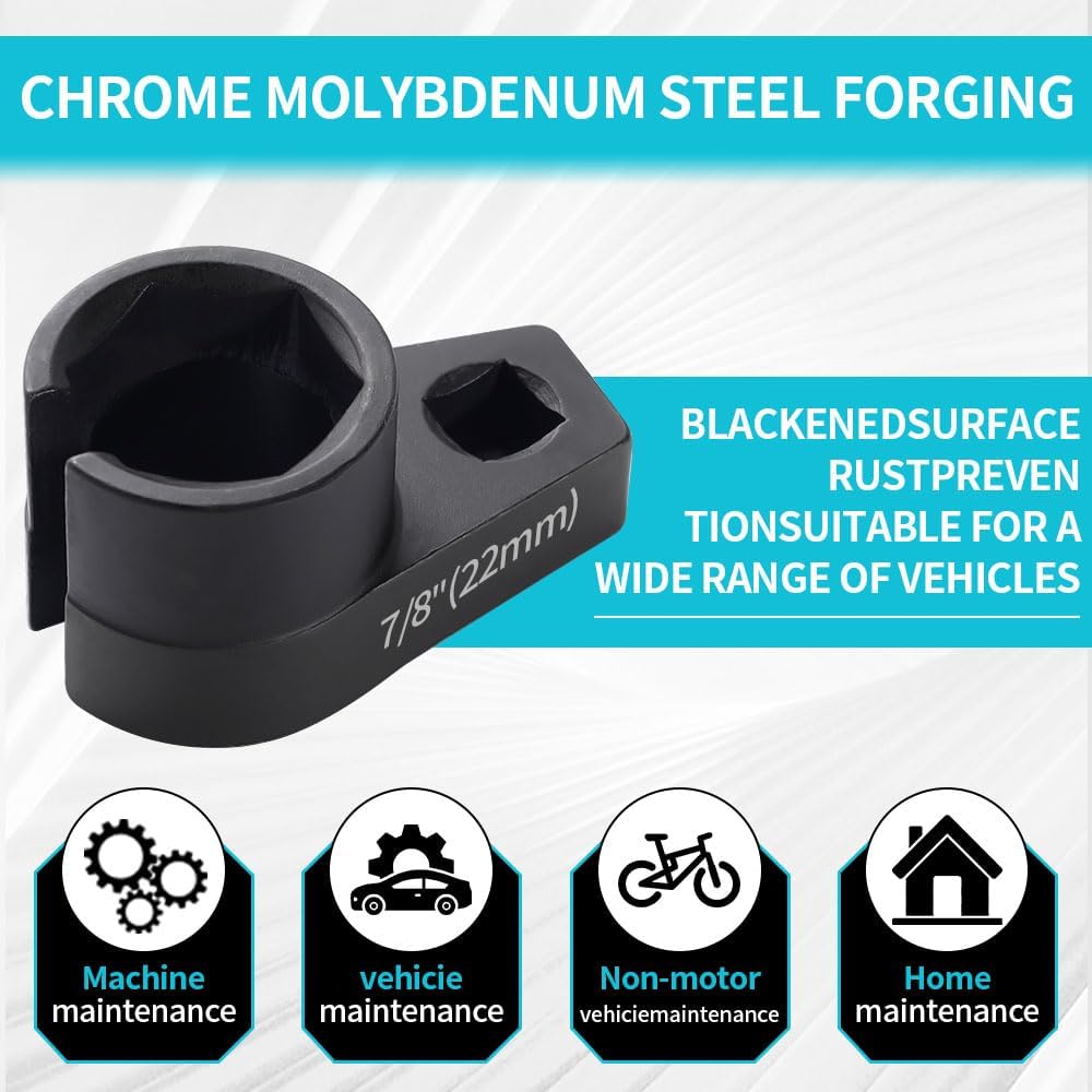 Offset O2 Sensor Socket, 7/8-Inch 22mm with 3/8-Inch Drive, Universal Fit for Vehicle Oxygen Sensor Removal