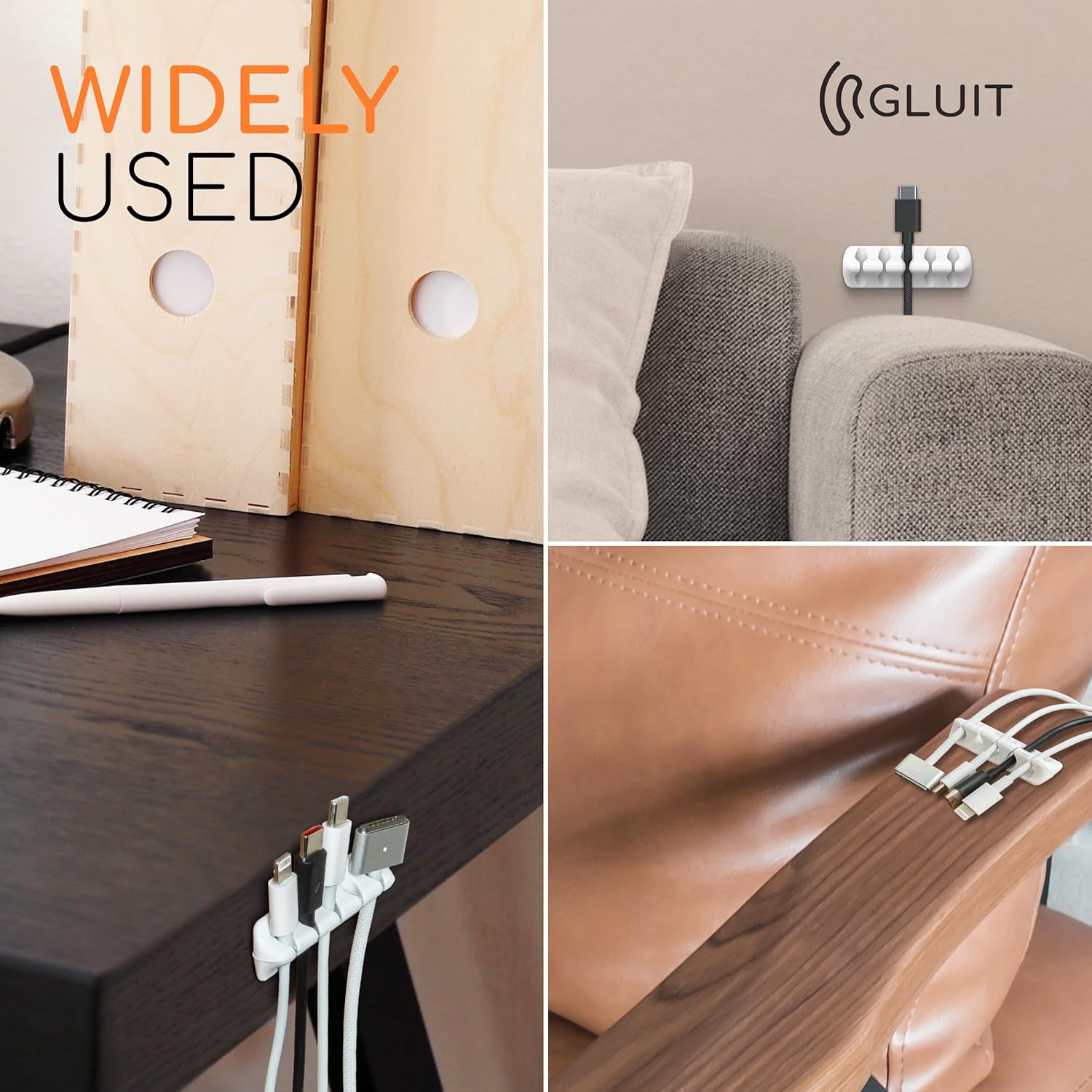 Cord Organizer for Desk Cable Holder for Nightstand Charger Organizer Adhesive Desktop Versatile Wire Multislot Clips and Table Management Accessories Office Spaces New White 5 Pack, 15 Slots
