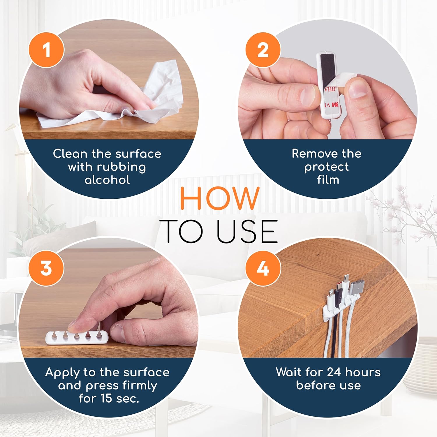 Cord Organizer for Desk Cable Holder for Nightstand Charger Organizer Adhesive Desktop Versatile Wire Multislot Clips and Table Management Accessories Office Spaces New White 5 Pack, 15 Slots