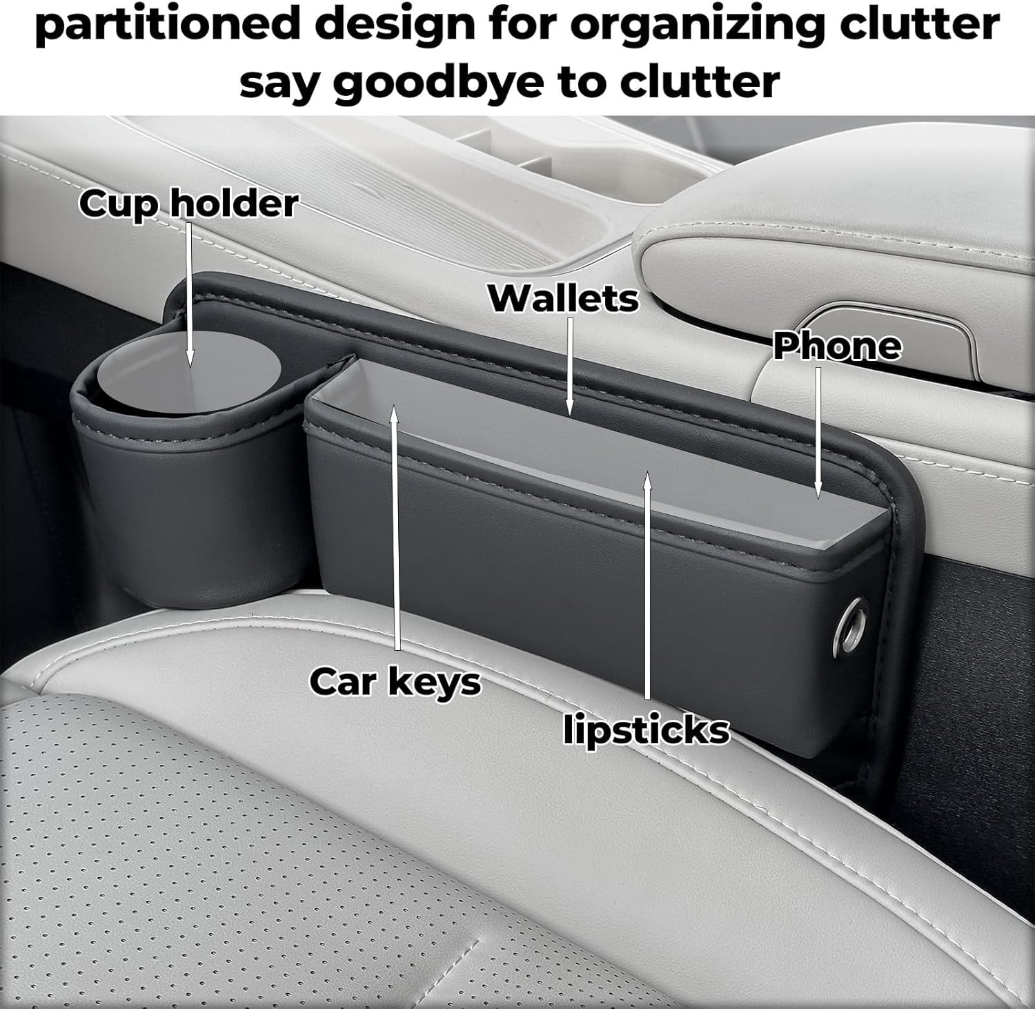 Anti-Drop Car Seat Gap Filler Organizer, Premium Leather Console Organizer, Easy Access to Phone/Keys, Universal Fit for Car SUV Truck Multi-Purpose Essentials Organizer 2PC