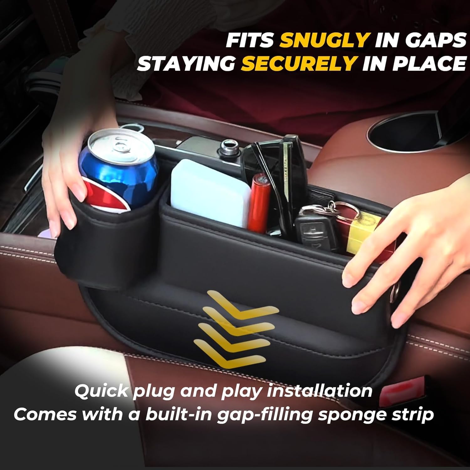 Anti-Drop Car Seat Gap Filler Organizer, Premium Leather Console Organizer, Easy Access to Phone/Keys, Universal Fit for Car SUV Truck Multi-Purpose Essentials Organizer 2PC