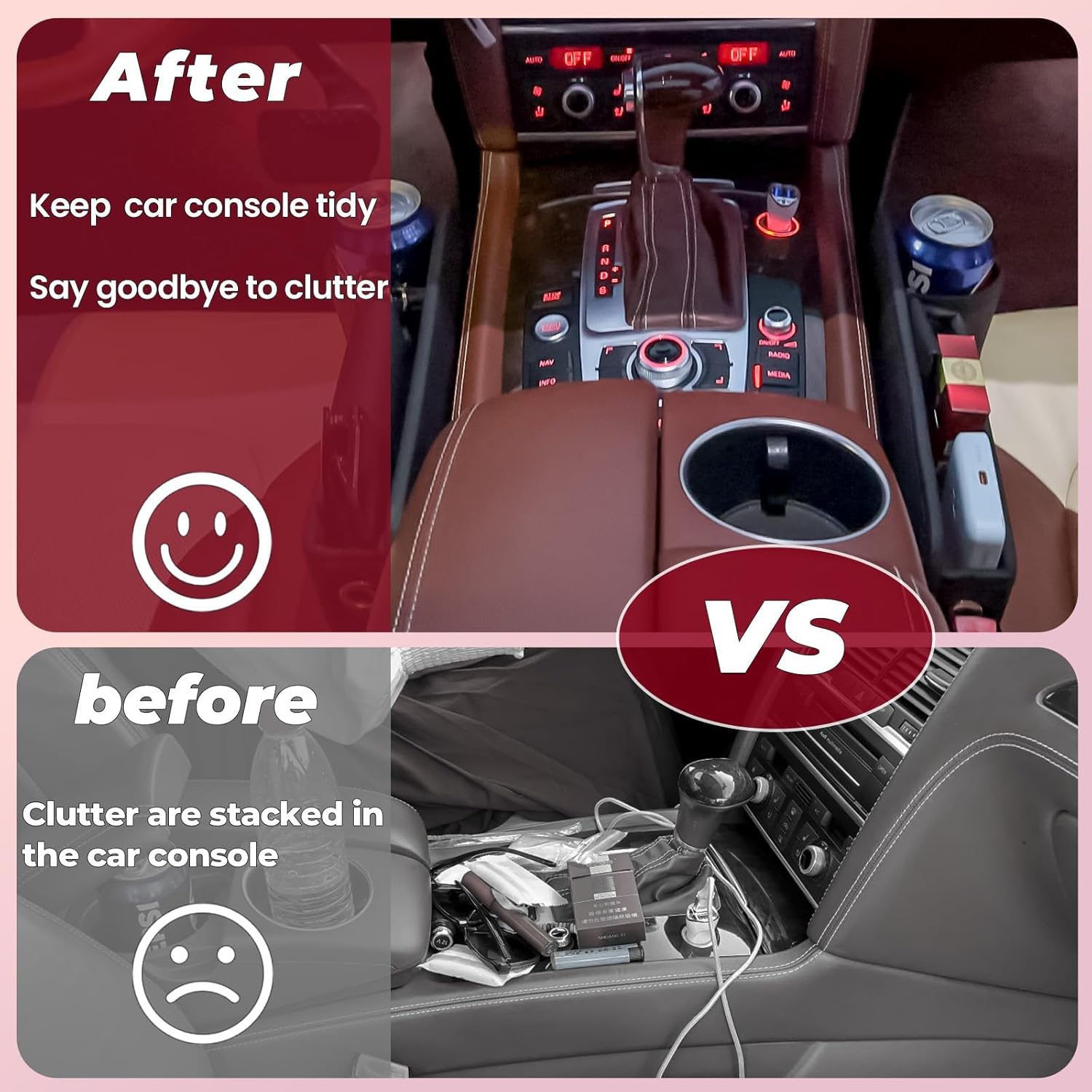 Anti-Drop Car Seat Gap Filler Organizer, Premium Leather Console Organizer, Easy Access to Phone/Keys, Universal Fit for Car SUV Truck Multi-Purpose Essentials Organizer 2PC