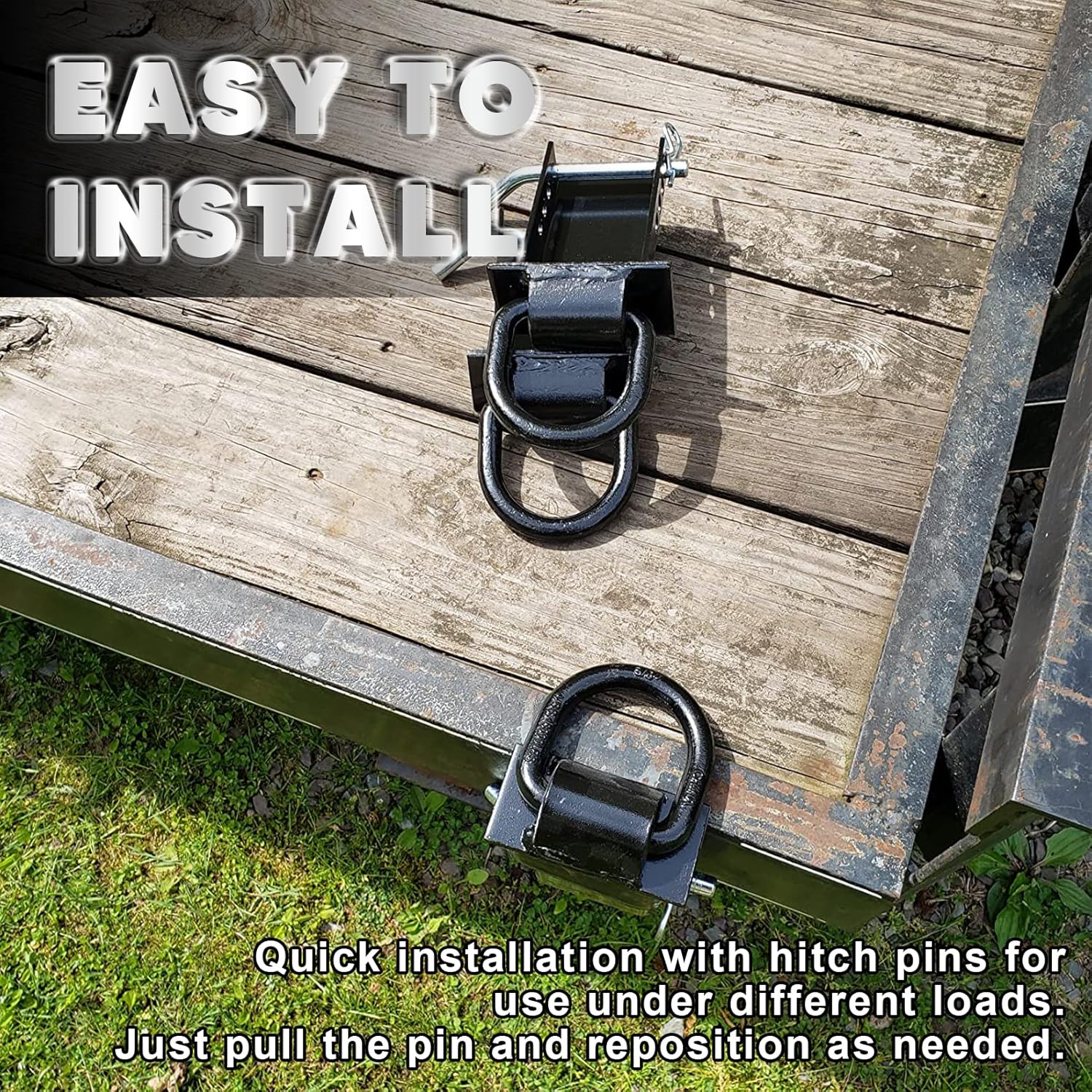 Stake Pocket D Rings 4Pcs 18000lbs Heavy Duty Removable D-Ring Stake Pocket Tie Down for Utility Trailers and Flatbeds with Hitch Pin, Removable Tie Down Utility for Flatbed Cargo Trucks, Black