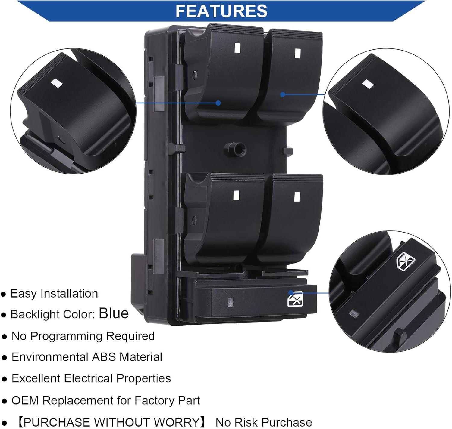 Driver Side Power Master Window Switch, Compatible with Chevy Silverado/Chevrolet Traverse/HHR/2007-2013 GMC Sierra/Yukon/Buick Enclave Replace OE 20945129 25789692
