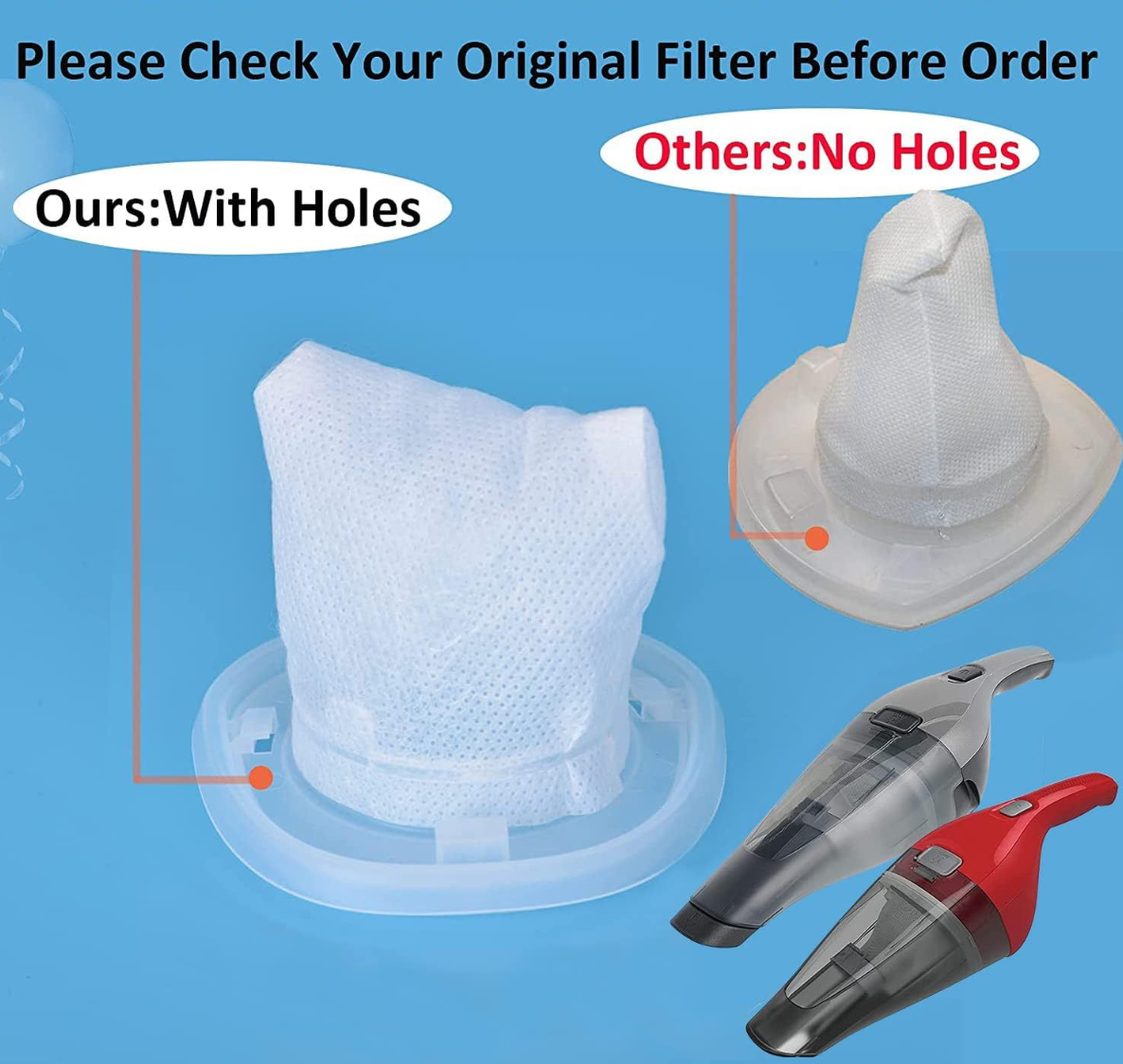 6-Pack Replacement Filter Compatible with BLACK+DECKER HNVCF10 Vacuum Cleaner - Washable Reusable Foam Filter with Hole Design for BDH1000CHV BDH1200NVAV BDH7200CHV