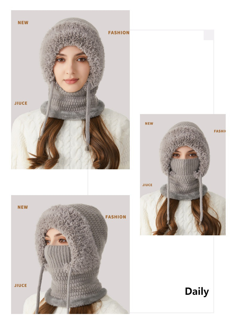 Winter Corn Velvet Hooded Scarf Mask Set - Thick Fleece Lined Knit Cap for Women - Warm Balaclava Neck Warmer for Extreme Cold - Pink