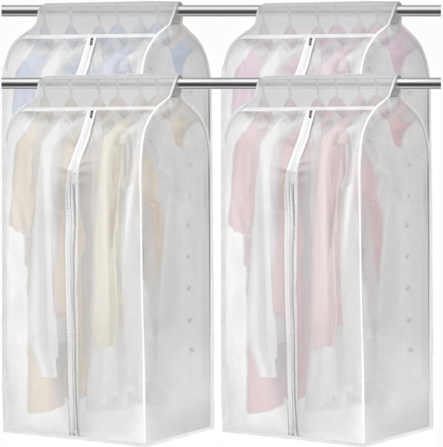 4 Pack Hanging Garment Bags, 43" 35" Long Large Closet Clothes Protector with Zipper, Plastic Jackets Storage Rack Cover for Shirt Suits Coat Dress, Bottom Enclosed Rack not included