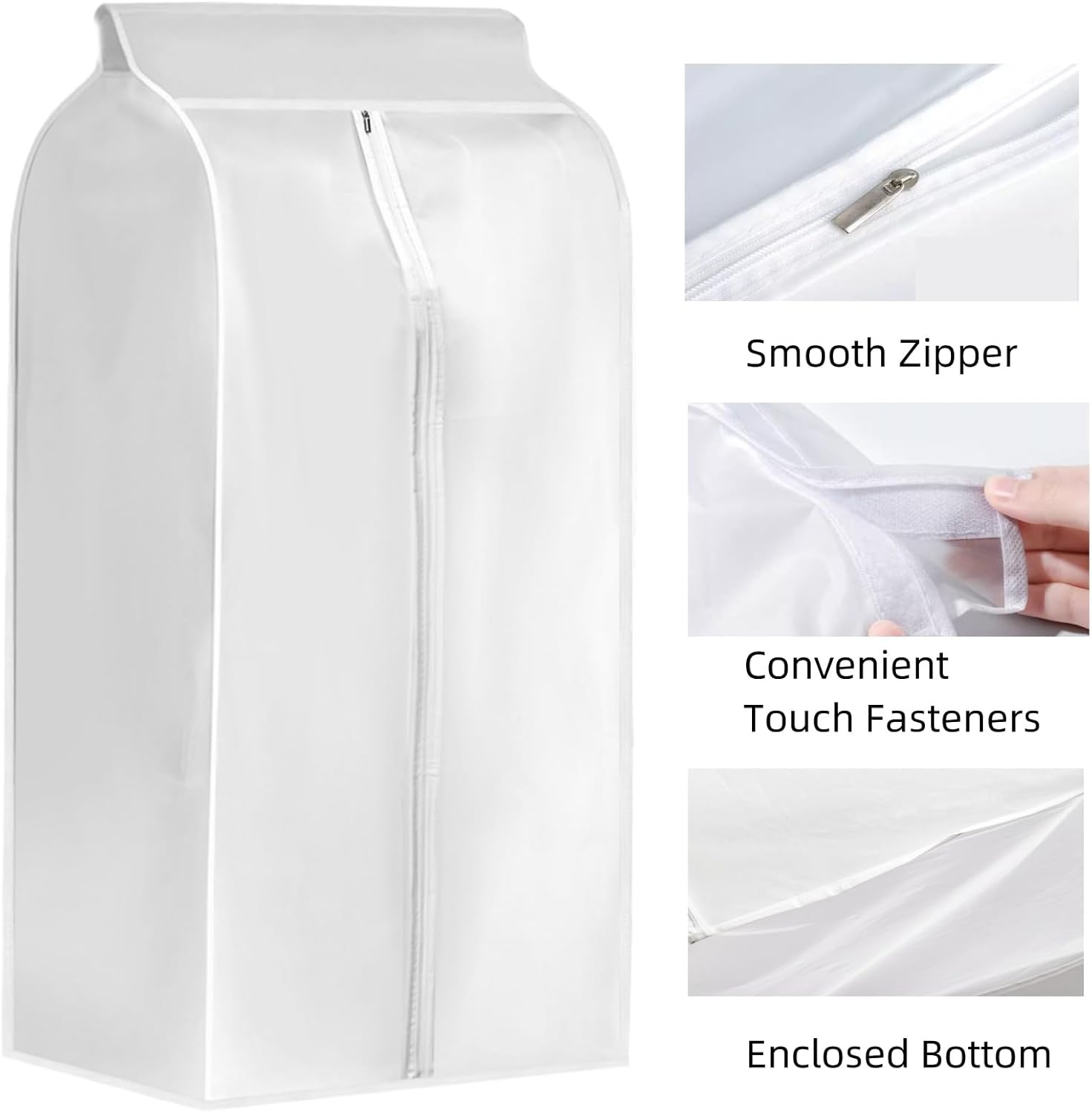 4 Pack Hanging Garment Bags, 43" 35" Long Large Closet Clothes Protector with Zipper, Plastic Jackets Storage Rack Cover for Shirt Suits Coat Dress, Bottom Enclosed Rack not included