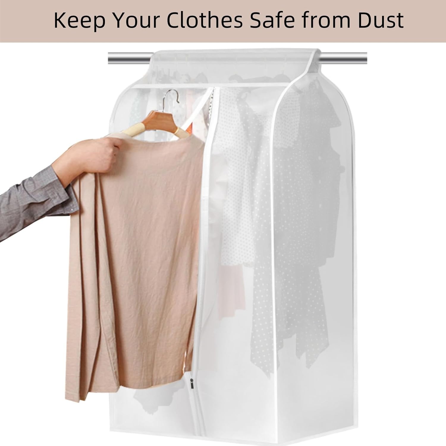 4 Pack Hanging Garment Bags, 43" 35" Long Large Closet Clothes Protector with Zipper, Plastic Jackets Storage Rack Cover for Shirt Suits Coat Dress, Bottom Enclosed Rack not included
