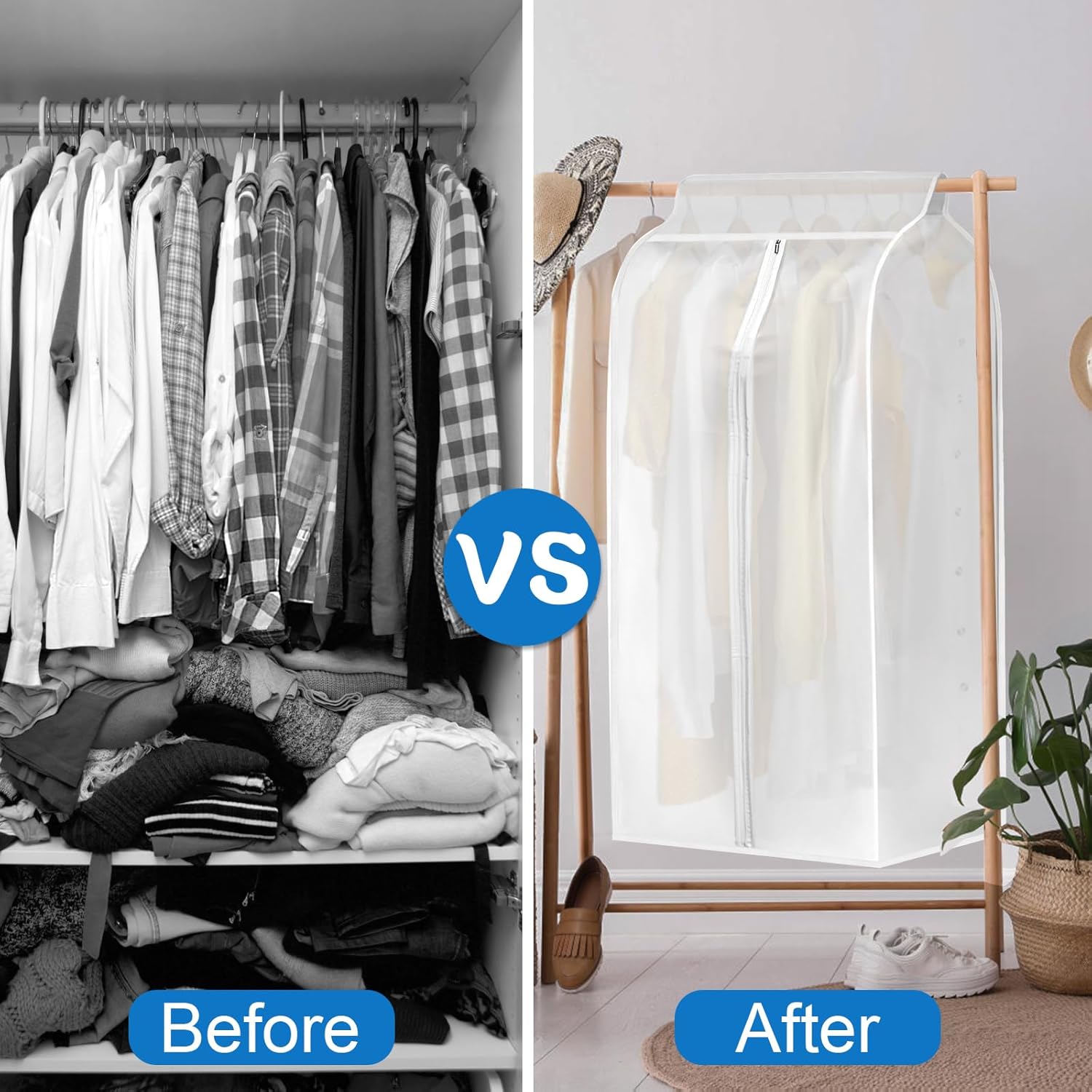 4 Pack Hanging Garment Bags, 43" 35" Long Large Closet Clothes Protector with Zipper, Plastic Jackets Storage Rack Cover for Shirt Suits Coat Dress, Bottom Enclosed Rack not included