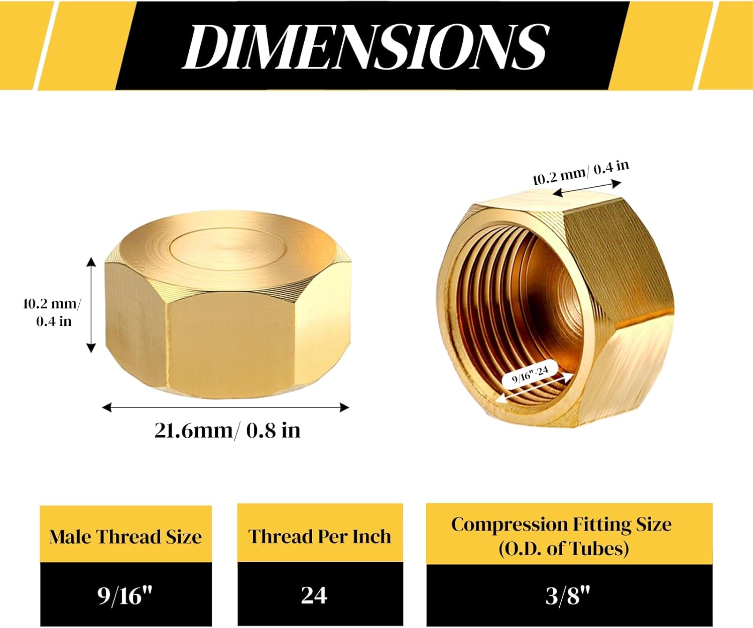 100 Pack Brass Compression Cap, Stop Value Caps, Drain Pipe Fittings for Hose Connector Nozzle Joints Outdoor Garden Water Air Line