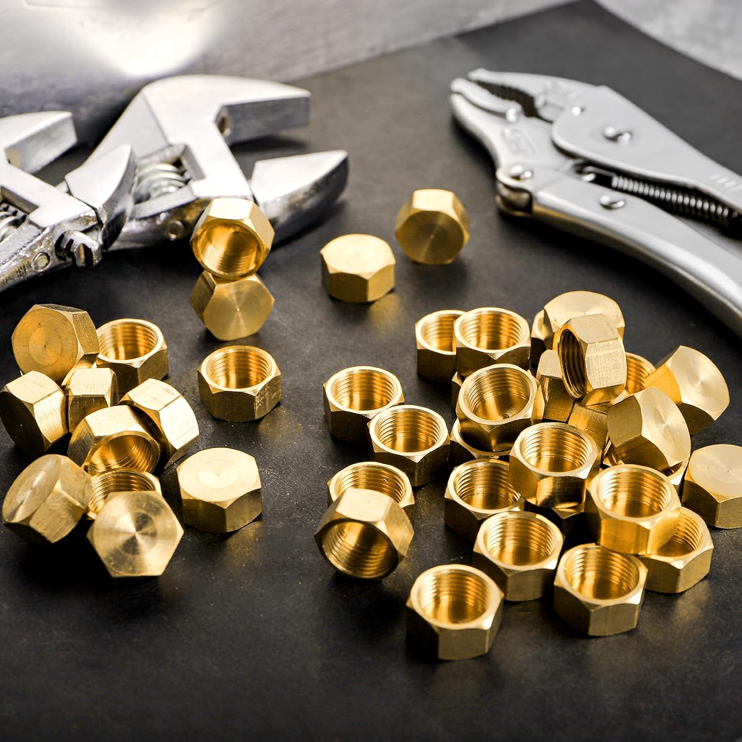 100 Pack Brass Compression Cap, Stop Value Caps, Drain Pipe Fittings for Hose Connector Nozzle Joints Outdoor Garden Water Air Line