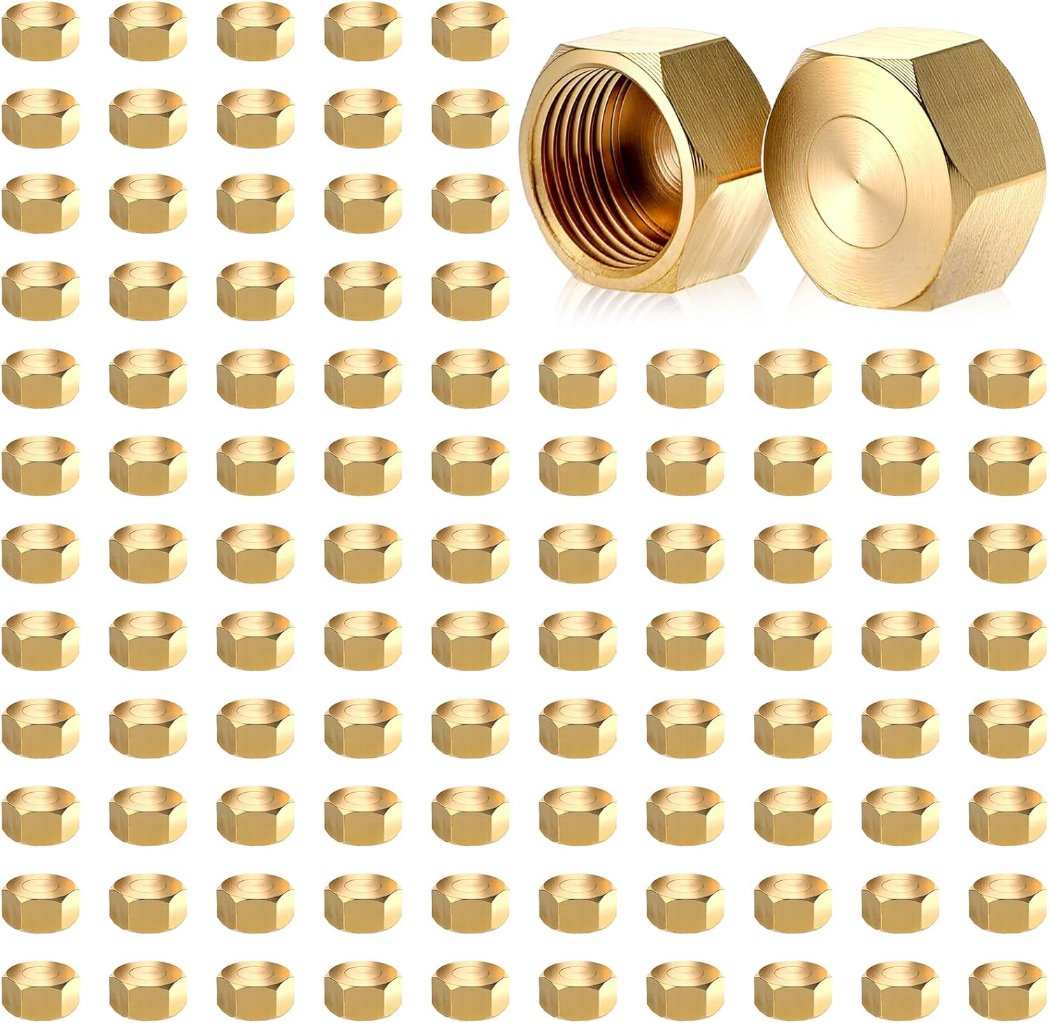 100 Pack Brass Compression Cap, Stop Value Caps, Drain Pipe Fittings for Hose Connector Nozzle Joints Outdoor Garden Water Air Line