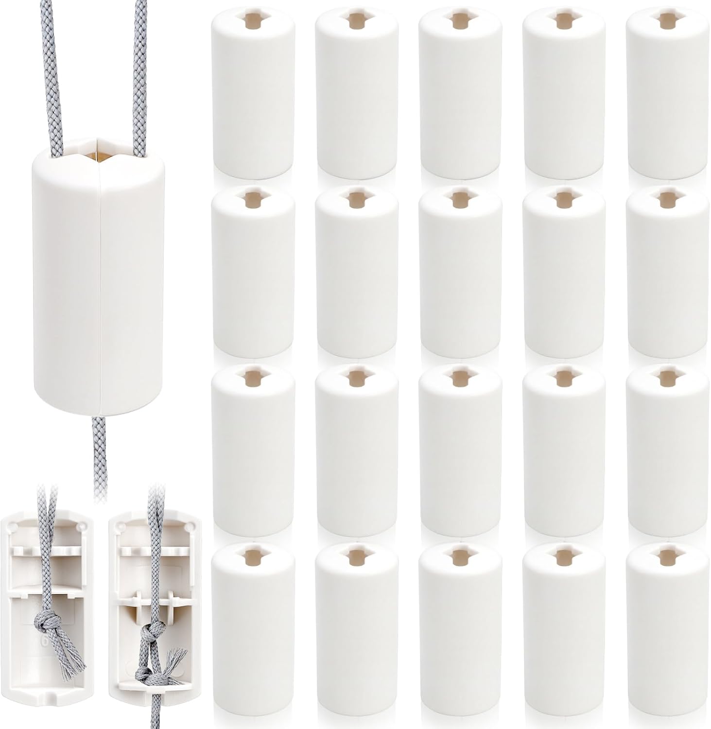 20 Packs Pull Cord Knobs for Window Blind, Safety Breakaway Condensers, White Cylinder Blind Tassels Pendant, Decorative Drops End Home Office Roman Shades Accessories