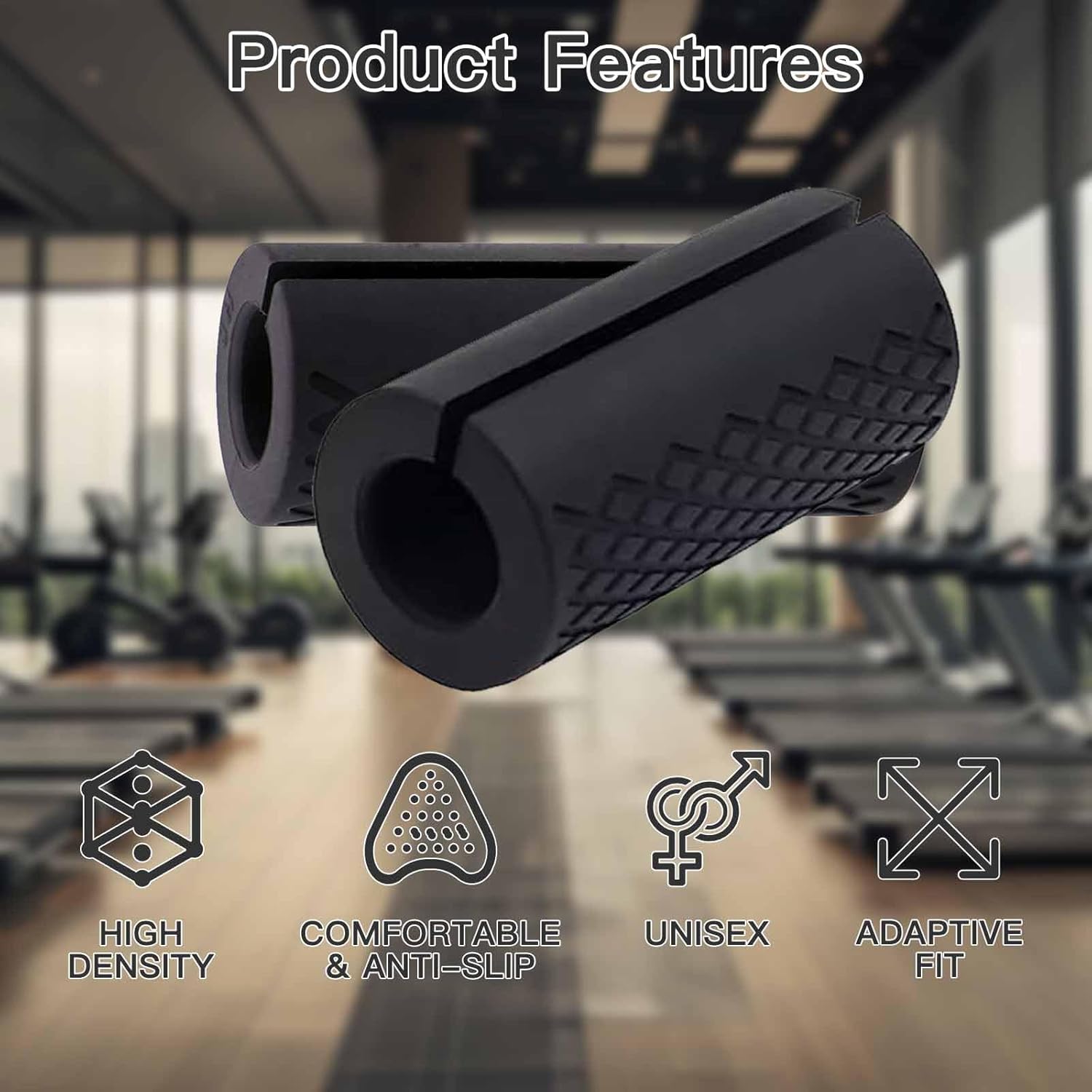 Thick Dumbbell & Barbell Grips for Weightlifting - High-Density Silicone Rubber, Non-Slip Gym Muscle Growth, Hand Stress Relief, Arm Blaster Adapter 1 Pair Black