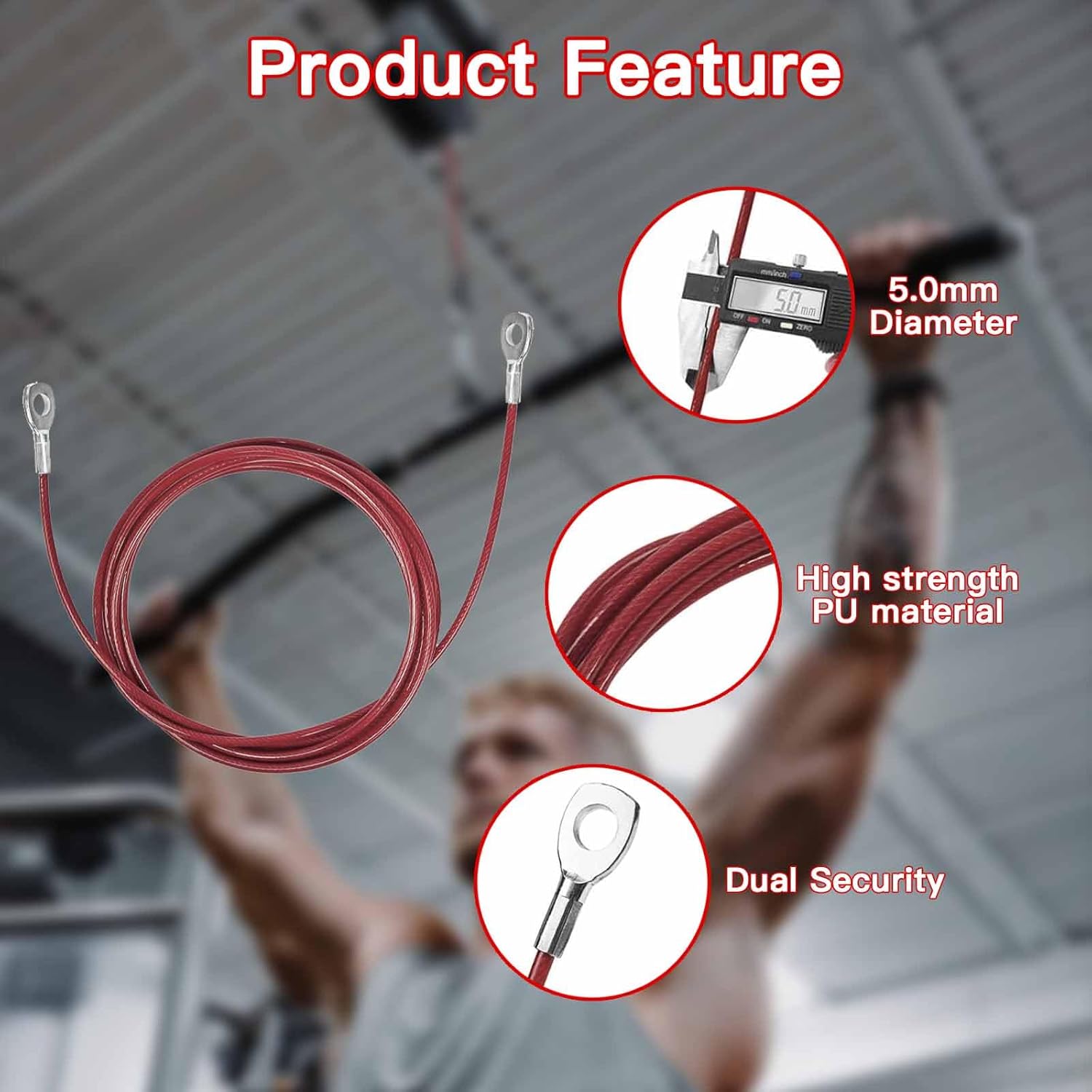 Replacement Cables for Home Gym, Fitness Pulley Cable, Weight Machine Cable -Thick 5mm 0.2inch Heavy Duty Steel Wire Rope Gym 138''