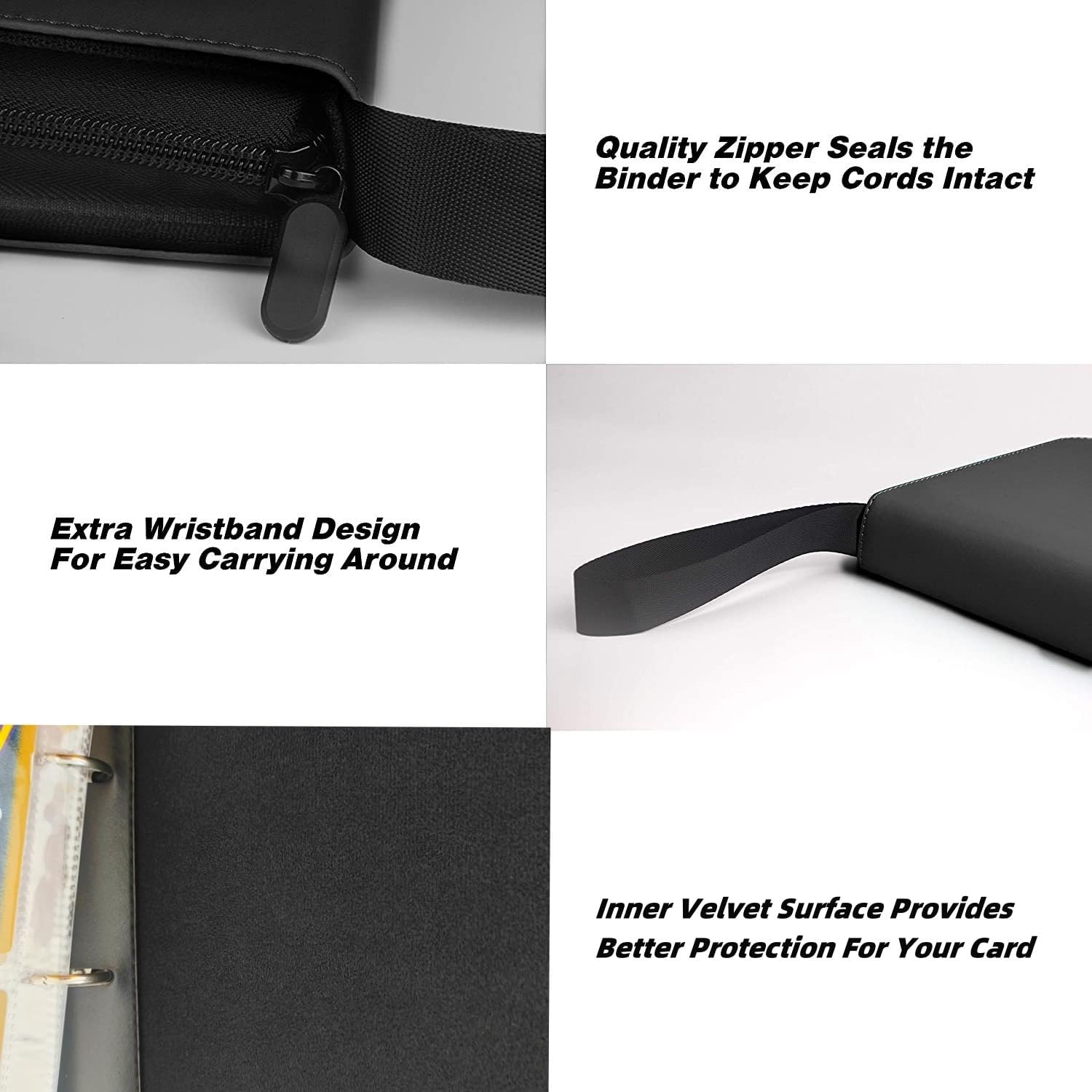 Trading Card Binder 4 Pocket,400 Pockets for Pokemon Cards with Zipper,50 Sleeves Holder Compatible Standard Card,Sport Card,Game Card-Gift Boy and Girl 4-Pockets, Black Black 4-Pockets