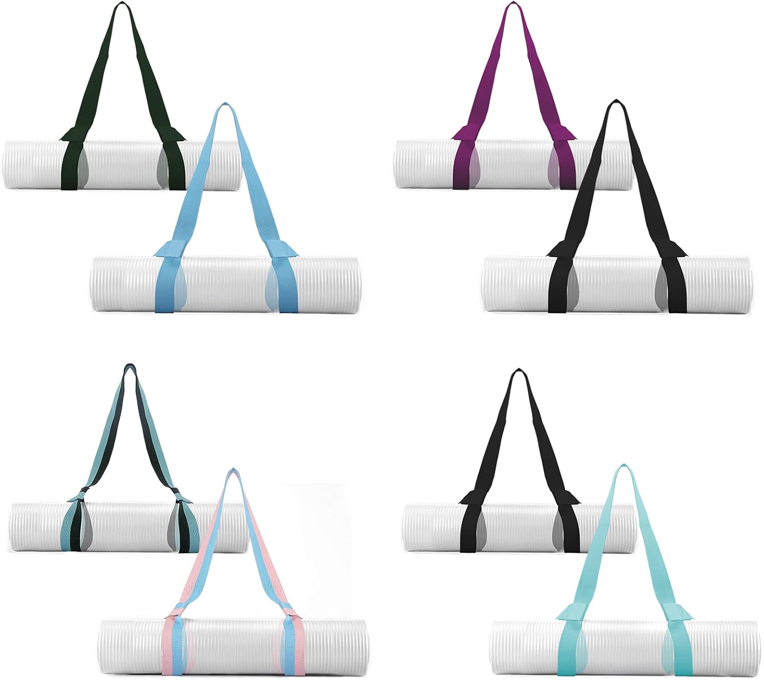 2 Packs Yoga Mat Strap for Carrying, Carrier, Adjustable Sling Exercise Black + Turquoise