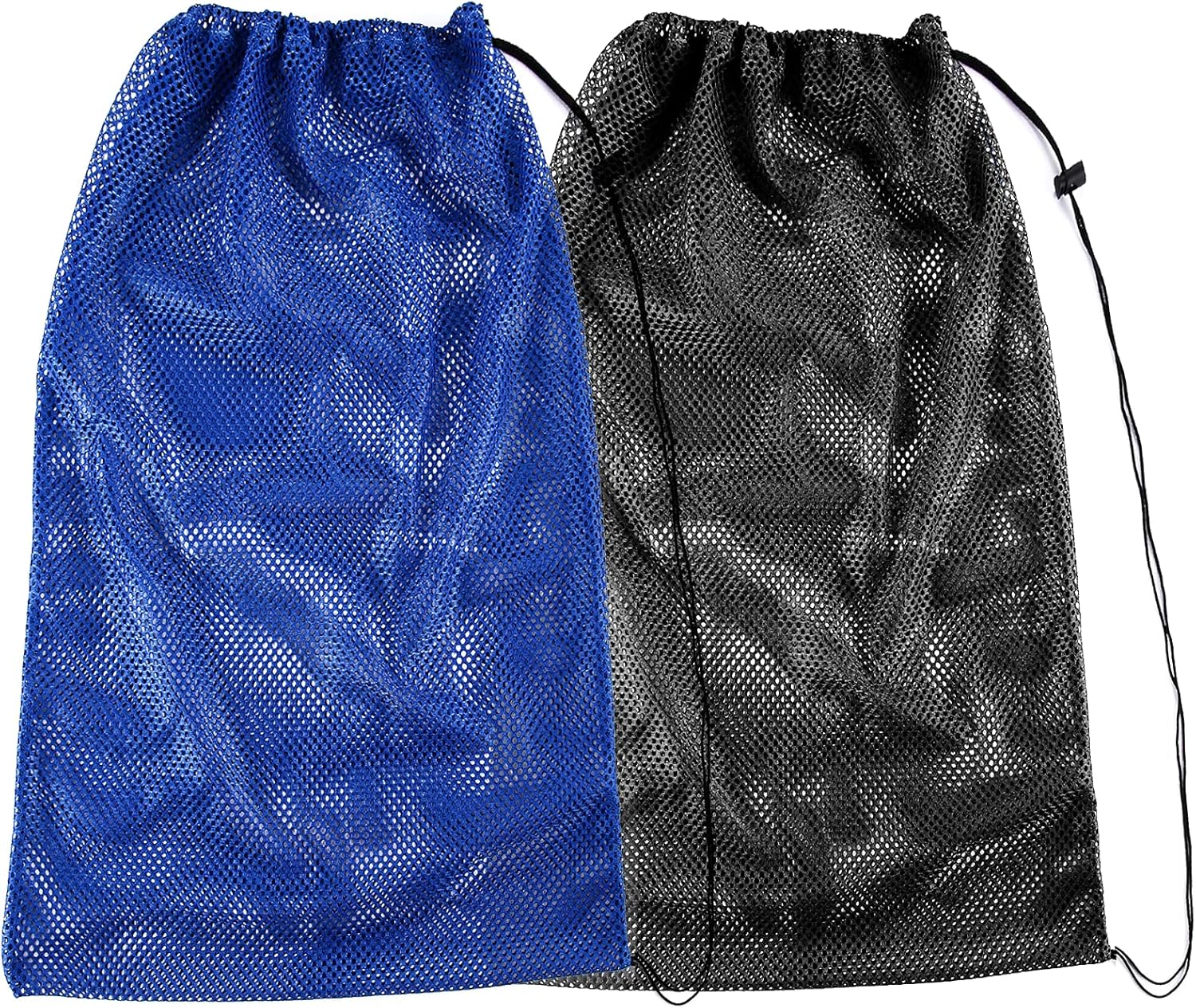 2 Packs Mesh Gear Bag for Snorkel Equipment, Oversized 18" x 27" Dive Scuba Diving Backpack Snorkeling, Fins, Swimming Gear, Beach and Sports Equipment Black & Blue