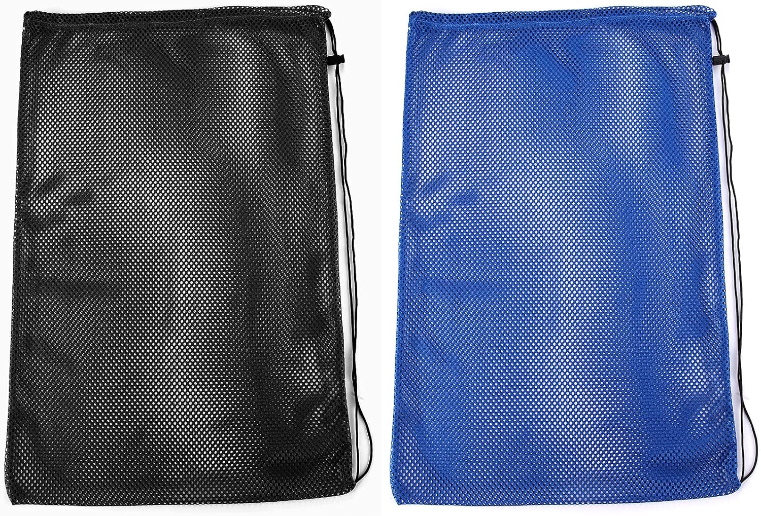 2 Packs Mesh Gear Bag for Snorkel Equipment, Oversized 18" x 27" Dive Scuba Diving Backpack Snorkeling, Fins, Swimming Gear, Beach and Sports Equipment Black & Blue