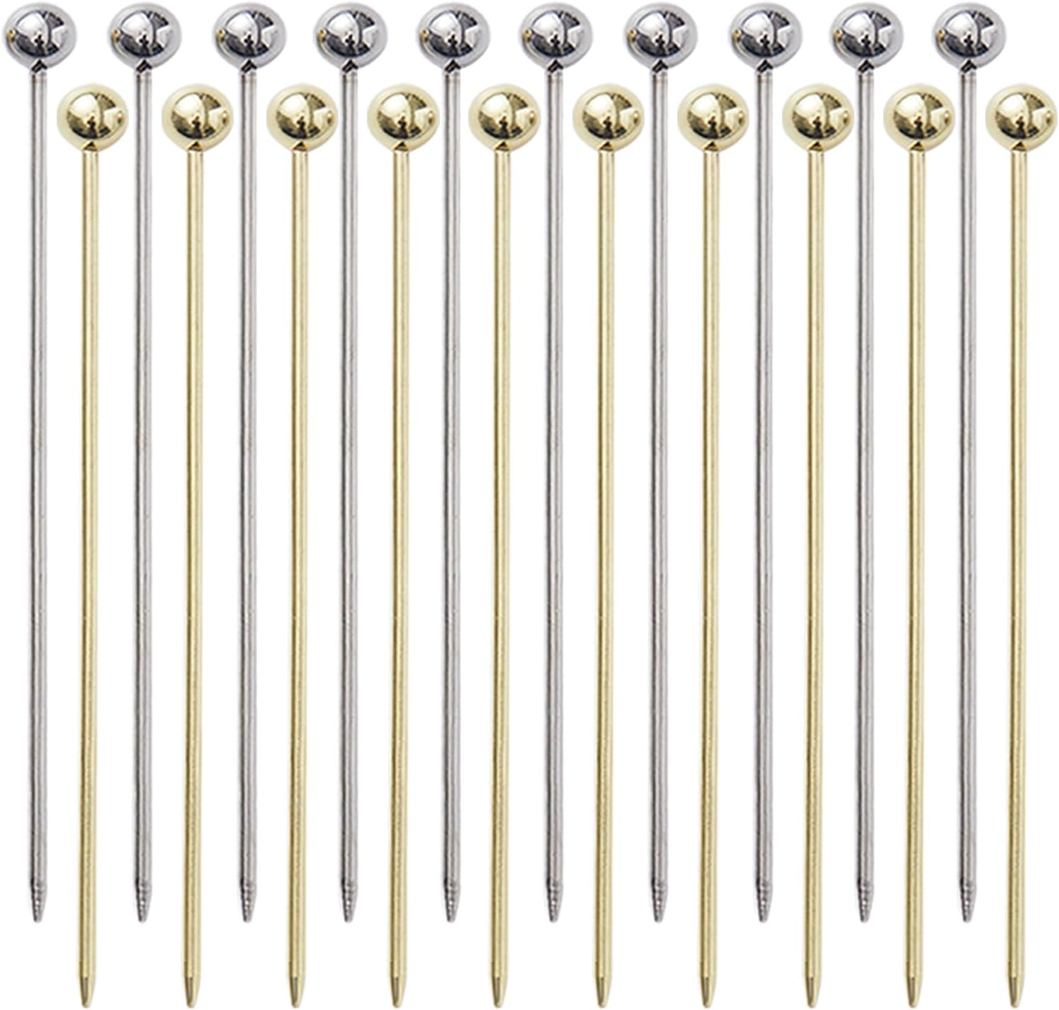 20 PCS Stainless Steel Cocktail Toothpicks, Picks for Drinks, Reusable Skewers Metal Tooth Appetizers 4.3 Inch