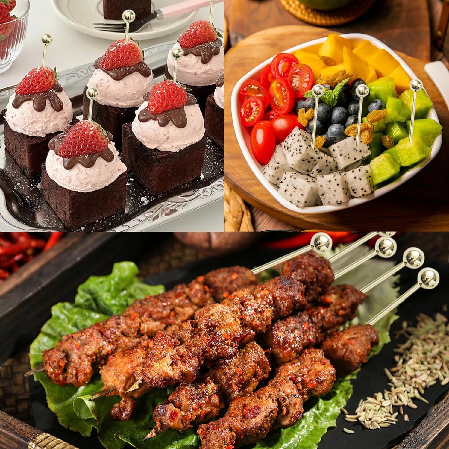20 PCS Stainless Steel Cocktail Toothpicks, Picks for Drinks, Reusable Skewers Metal Tooth Appetizers 4.3 Inch