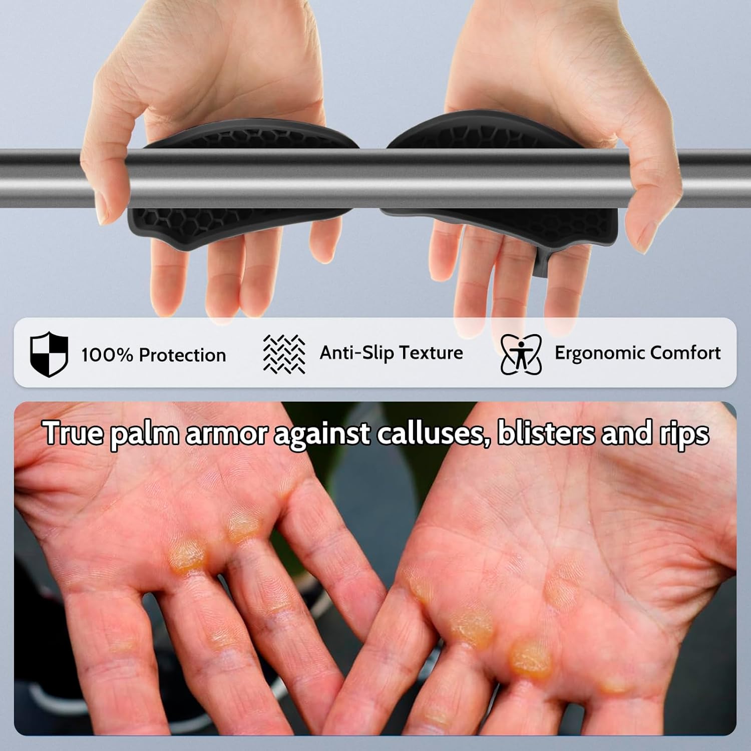 Weight Lifting Grips - Rubber Anti-Slip Workout Grips, Ergonomics Hand Protector Gloves for Gym Training and Exercise, Dumbbell, Bar Pad, Pull Up Men Women, No Sweaty Black