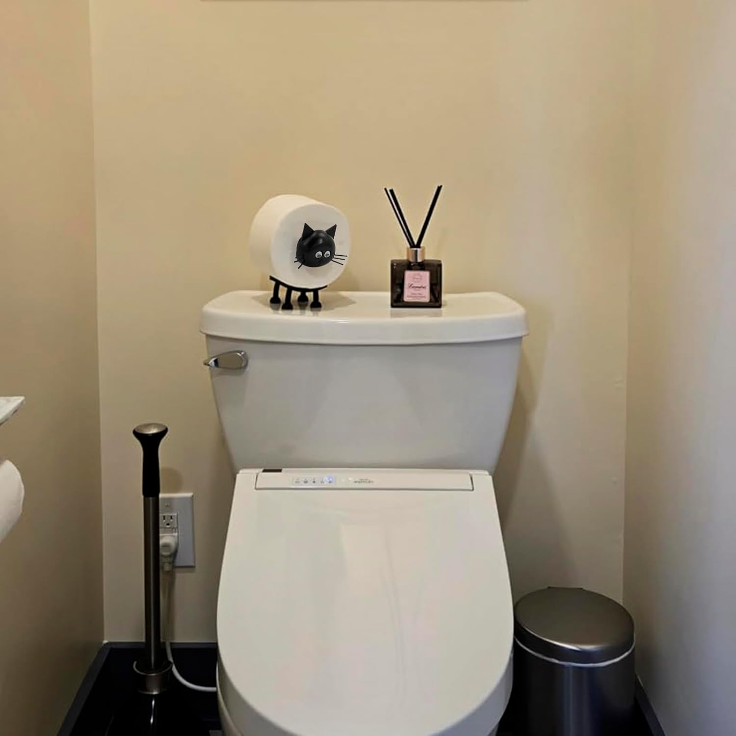 Cat Toilet Roll Holder: Tissue Paper Storage Stand - 3D Printed Black Loo Holder Bathroom Set for Shelf Housewarming Gift Decor Cat-1Pcs Cat-1pcs