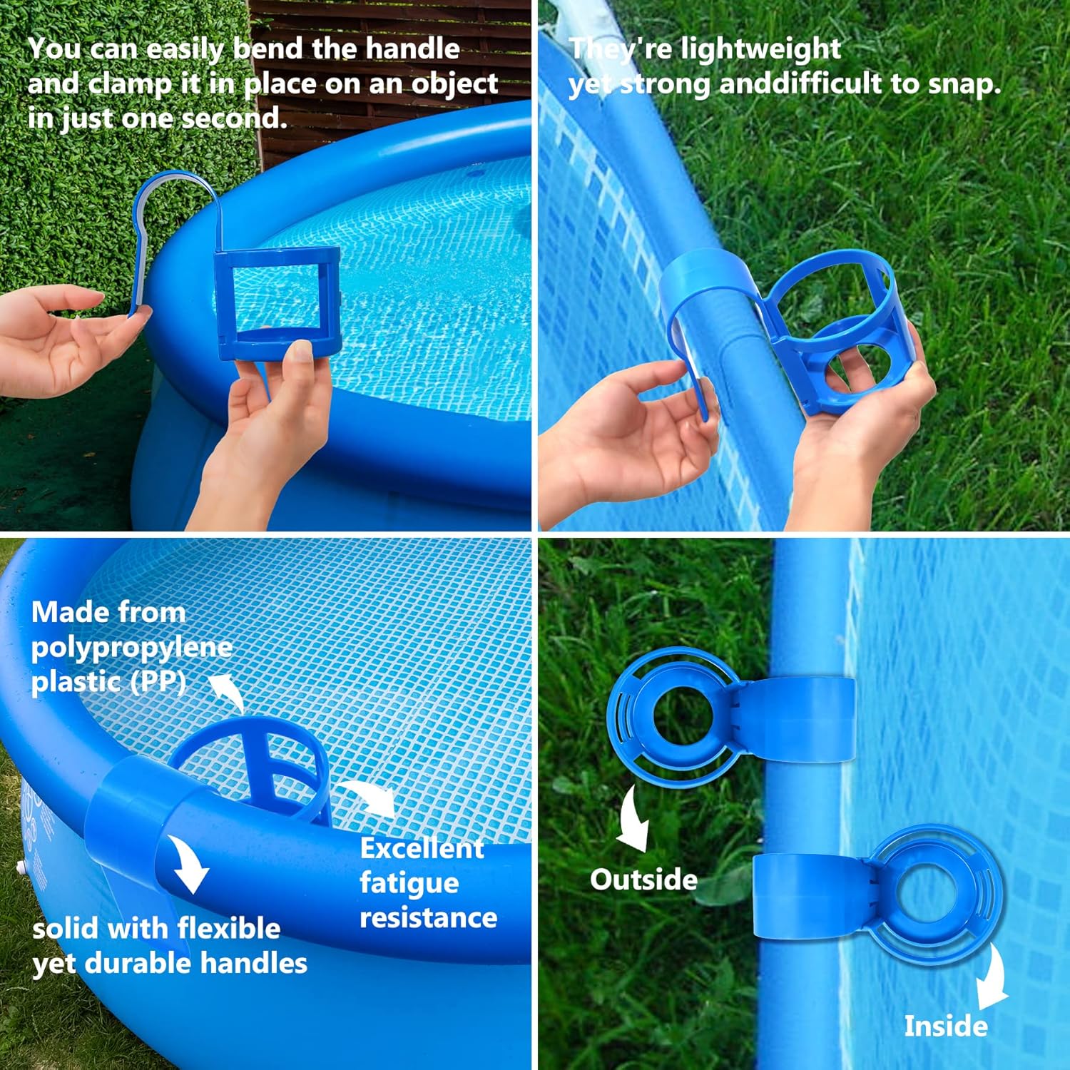 Poolside Cup Holder for Above Ground Pools, Pool Drink Holders Party ONLY FITS 2 Inch or Less Round Top Bar Blue - 4 Pack Blue Pack
