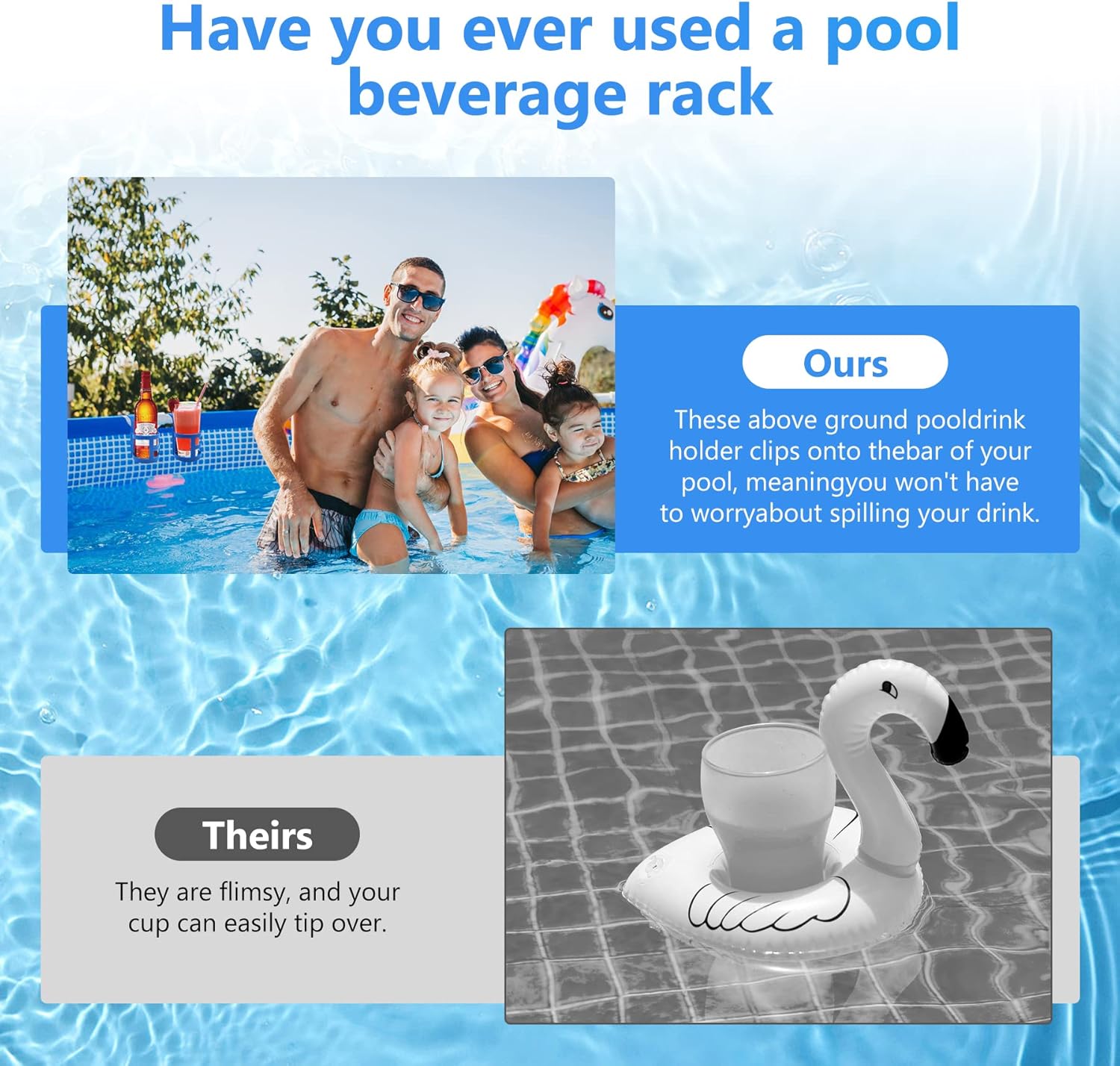 Poolside Cup Holder for Above Ground Pools, Pool Drink Holders Party ONLY FITS 2 Inch or Less Round Top Bar Blue - 4 Pack Blue Pack