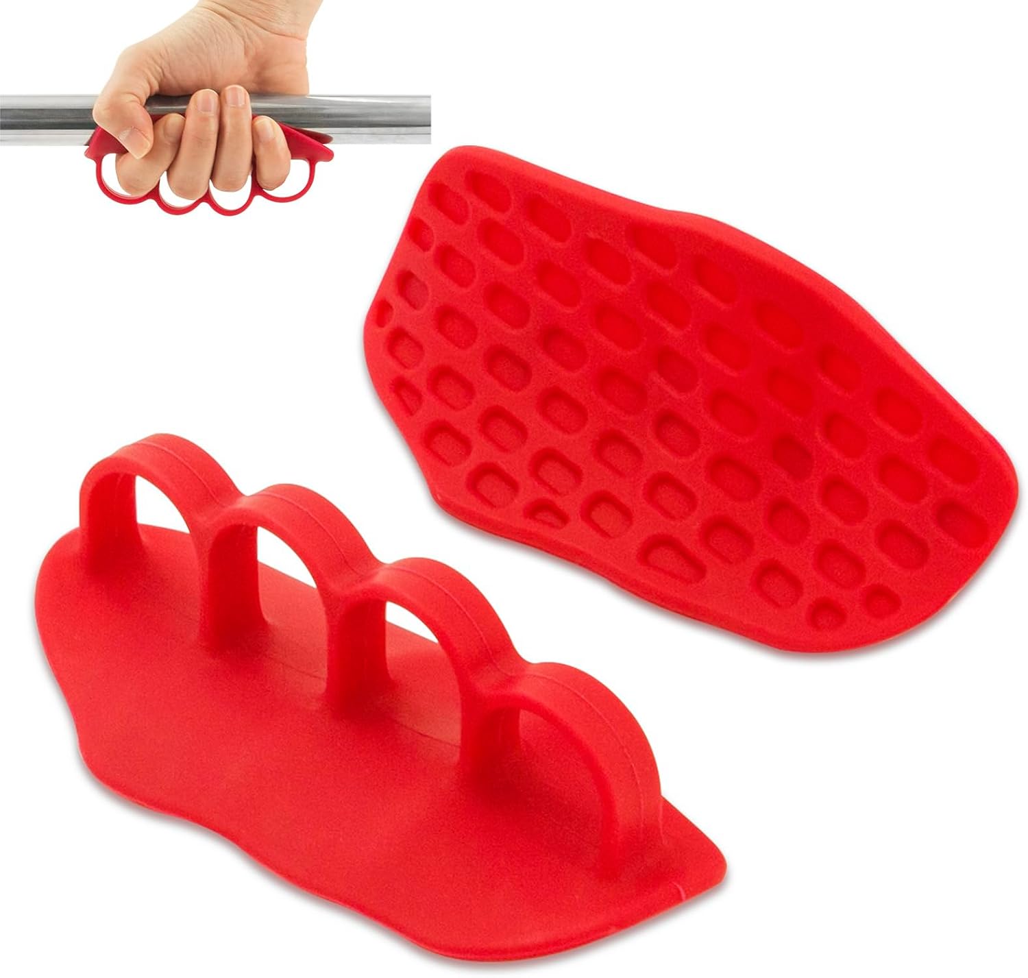 Anti-Slip Workout Grips: New Rubber Gym Grips Deadlifts Palm Protection Gloves for Weight Lifting, Dumbbell, Deadlift, Bar Pad Pull Up Grippers, Training and Exercise Men Women Red Pair