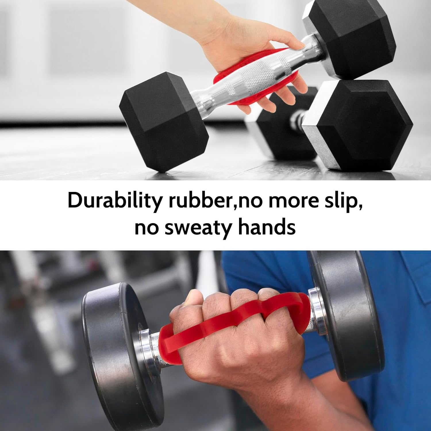 Anti-Slip Workout Grips: New Rubber Gym Grips Deadlifts Palm Protection Gloves for Weight Lifting, Dumbbell, Deadlift, Bar Pad Pull Up Grippers, Training and Exercise Men Women Red Pair