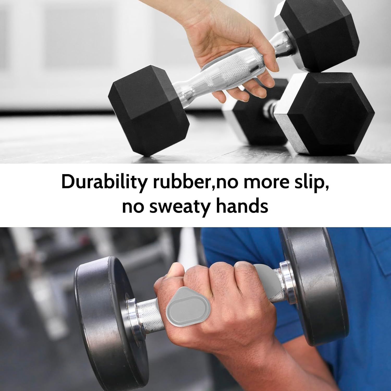 Weight Lifting Grips - Rubber Anti-Slip Workout Grips, Ergonomics Hand Protector Gloves for Gym Training and Exercise, Dumbbell, Bar Pad, Pull Up Men Women, No Sweaty Grey