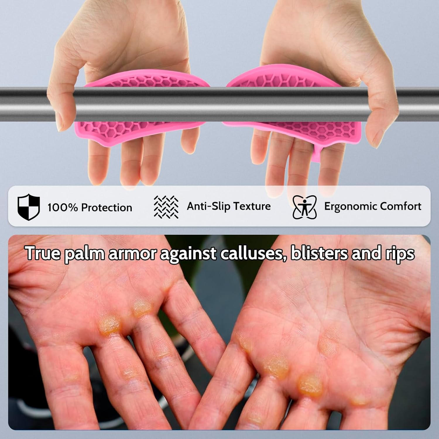 Weight Lifting Grips - Rubber Anti-Slip Workout Grips, Ergonomics Hand Protector Gloves for Gym Training and Exercise, Dumbbell, Bar Pad, Pull Up Men Women, No Sweaty Red