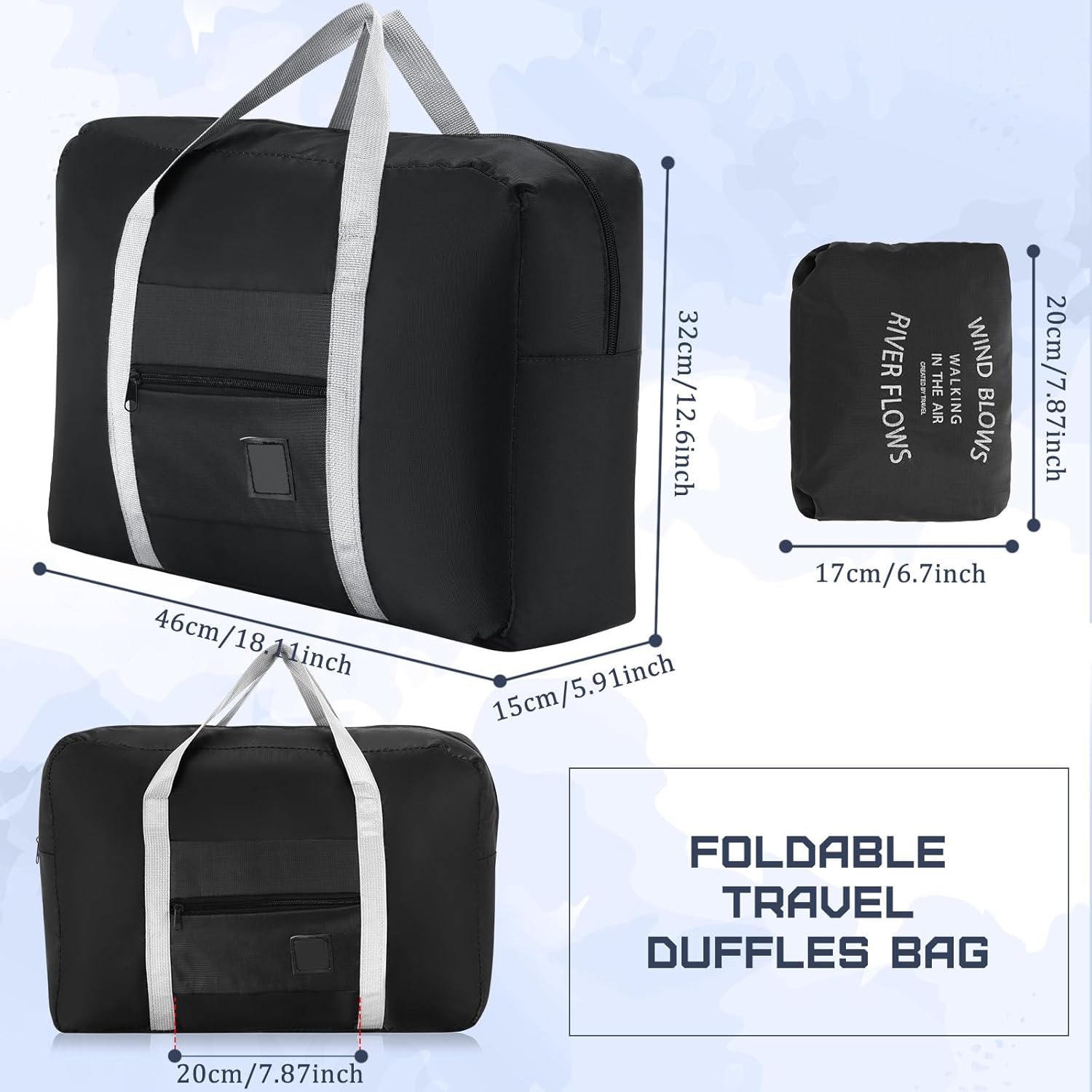 12 Pcs Foldable Travel Bags Bulk Duffel Waterproof Lightweight Carry on for Sports Gym Weekender Outing Overnight Black Black
