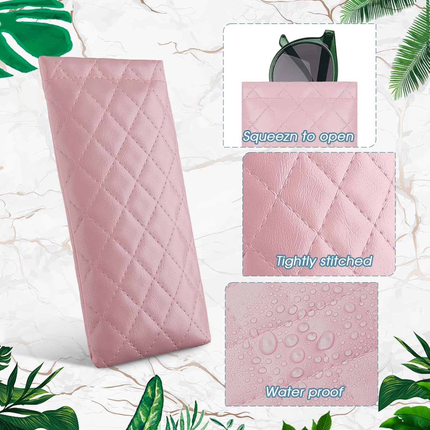 8 Pcs Squeeze Top Sunglasses Case Soft Leather Sunglass Pouch Portable Eyeglass Glasses Bag for Cosmetic Makeup Pink, Light Brown, White, Black