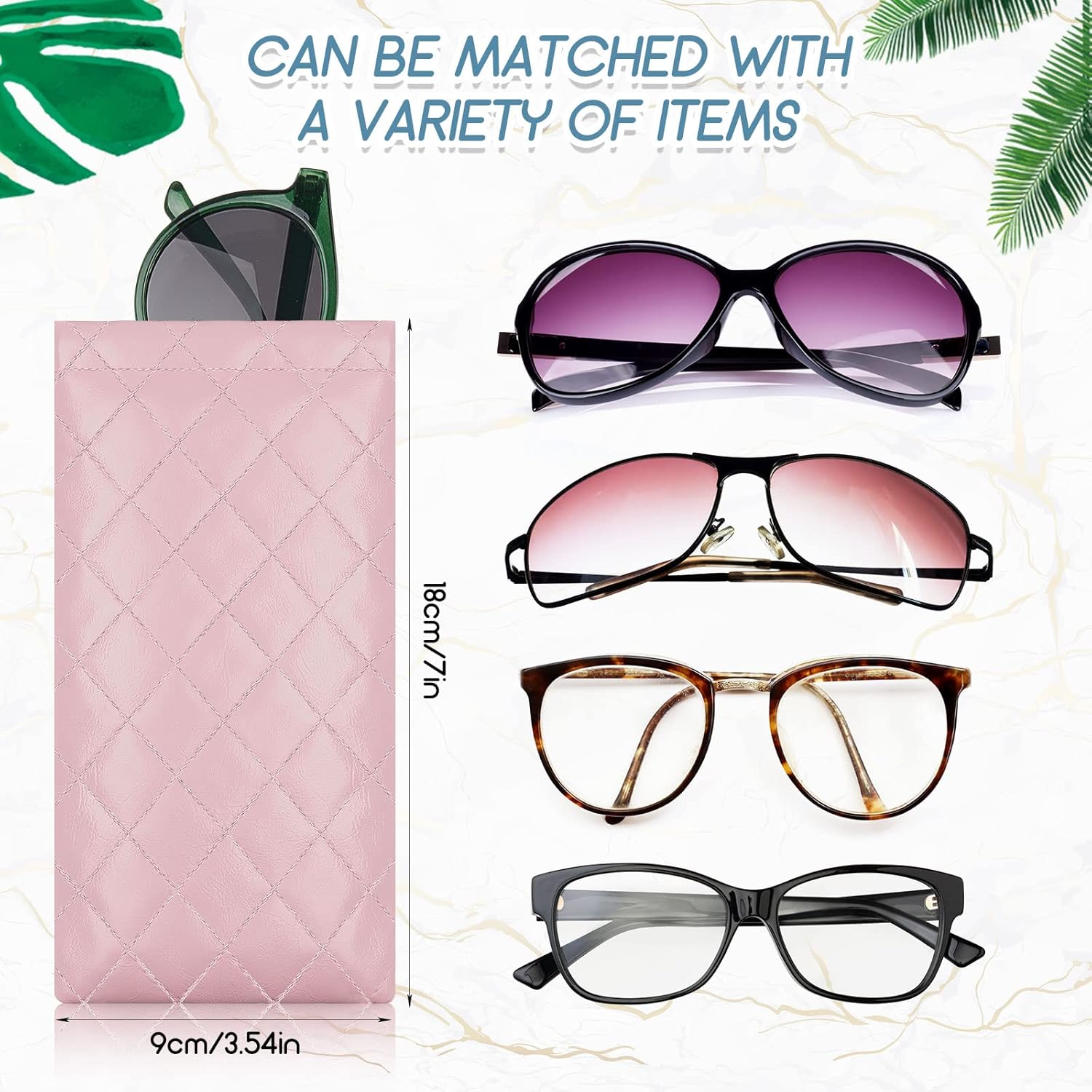 8 Pcs Squeeze Top Sunglasses Case Soft Leather Sunglass Pouch Portable Eyeglass Glasses Bag for Cosmetic Makeup Pink, Light Brown, White, Black