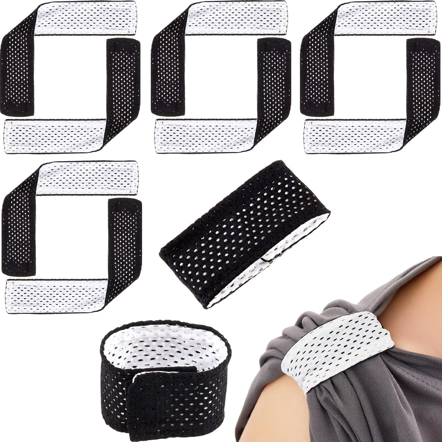 8 Count Softball Sleeve Holders Jersey Ties with Hook and Loop Fasteners Straps for Shirts Scrunchies T-Shirts Soccer Baseball Sports Activities Black, White Black, White