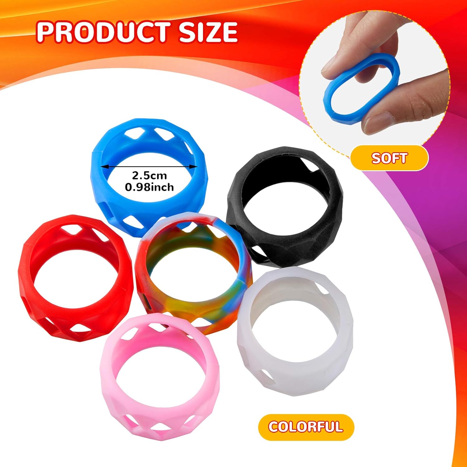 6 Pieces Silicone Anti Slip Ring Non Skid Band Soft Protection Sleeve 25 x 17 mm