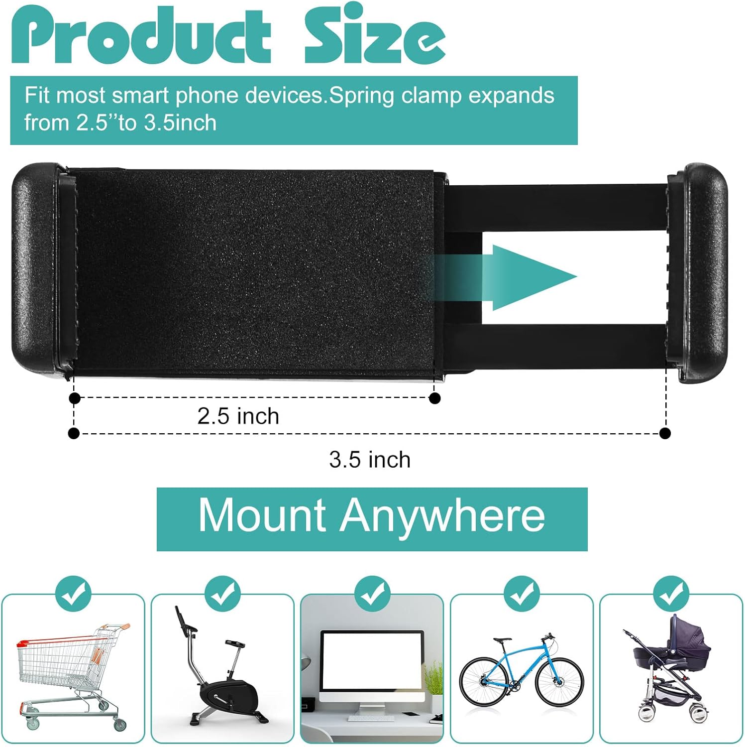 2 Pcs Stroller Phone Holder Portable Cell Stand Universal Accessories for Parent Baby Toddler Cellphone Clamp with Non Slip Silicone Arm Grip Black,Novel Black